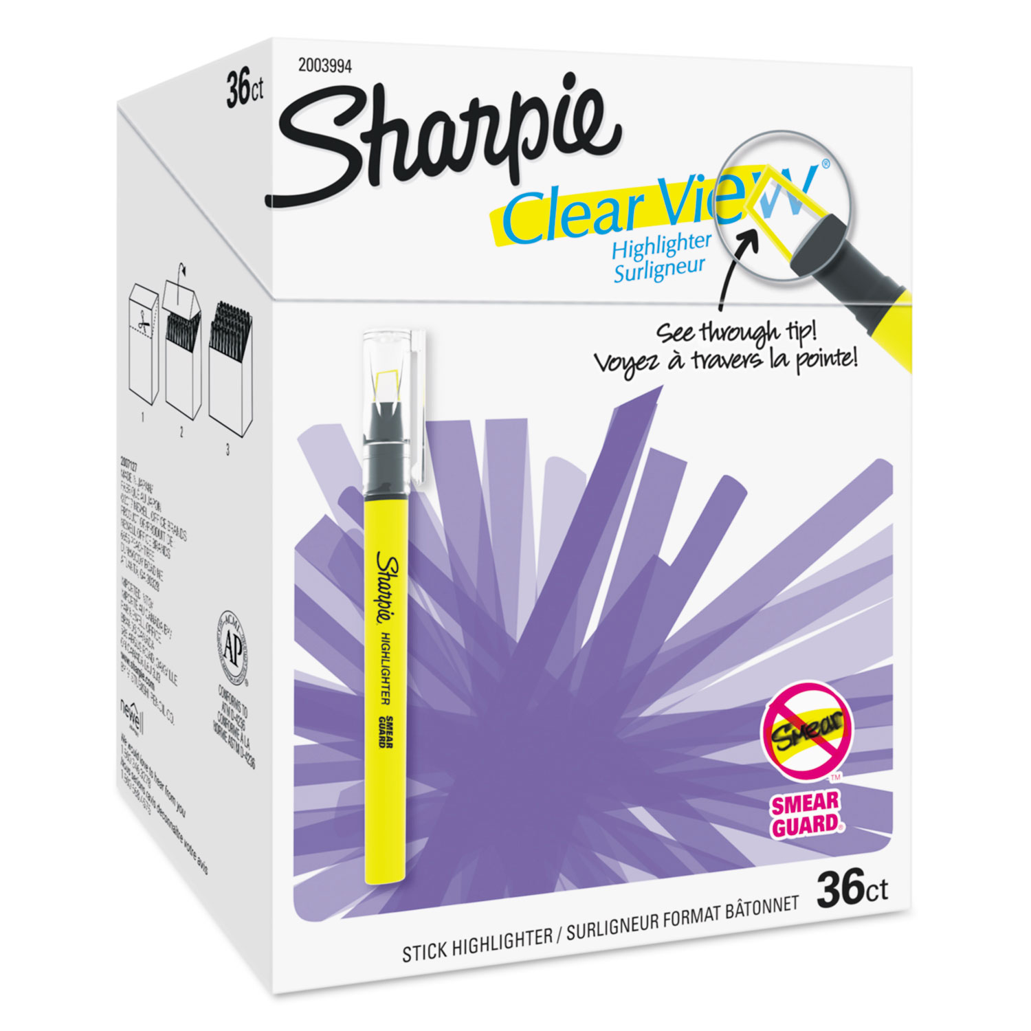  Sharpie 2003994 Clearview Pen-Style Highlighter, Chisel Tip, Assorted Colors, 36/Pack (SAN2003994) 