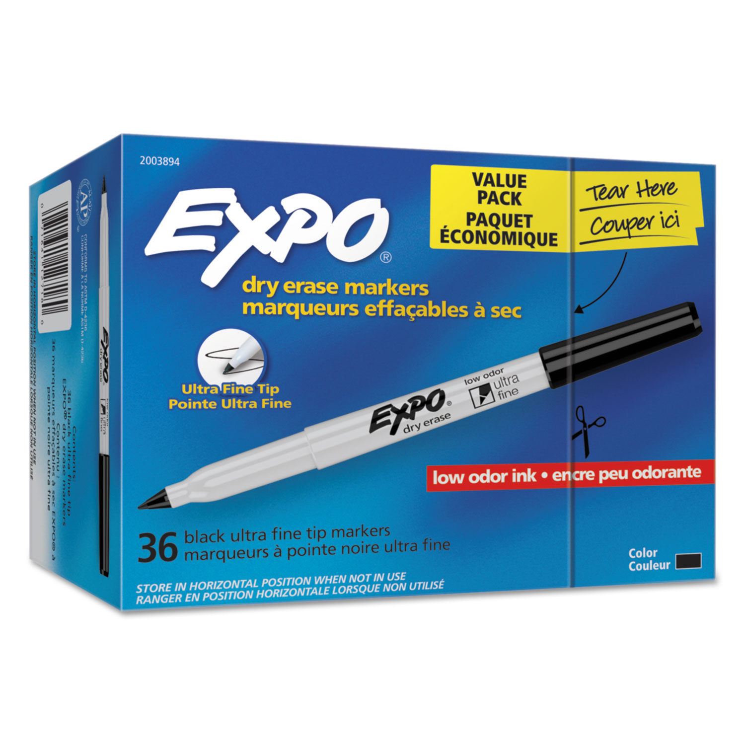  EXPO 2003894 Low-Odor Dry Erase Marker Office Pack, Extra-Fine Needle Tip, Black, 36/Pack (SAN2003894) 