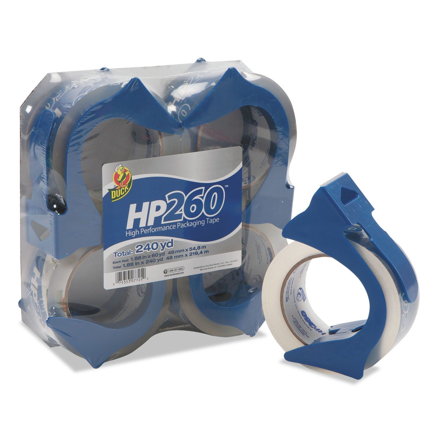 HP260 Packaging Tape w/Dispenser, 1.88 x 60yds, 3 Core, 4/Pack