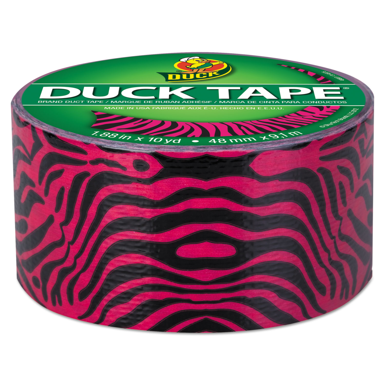 Colored Duct Tape, 9 mil, 1.88 x 10 yds, 3 Core, Pink Zebra