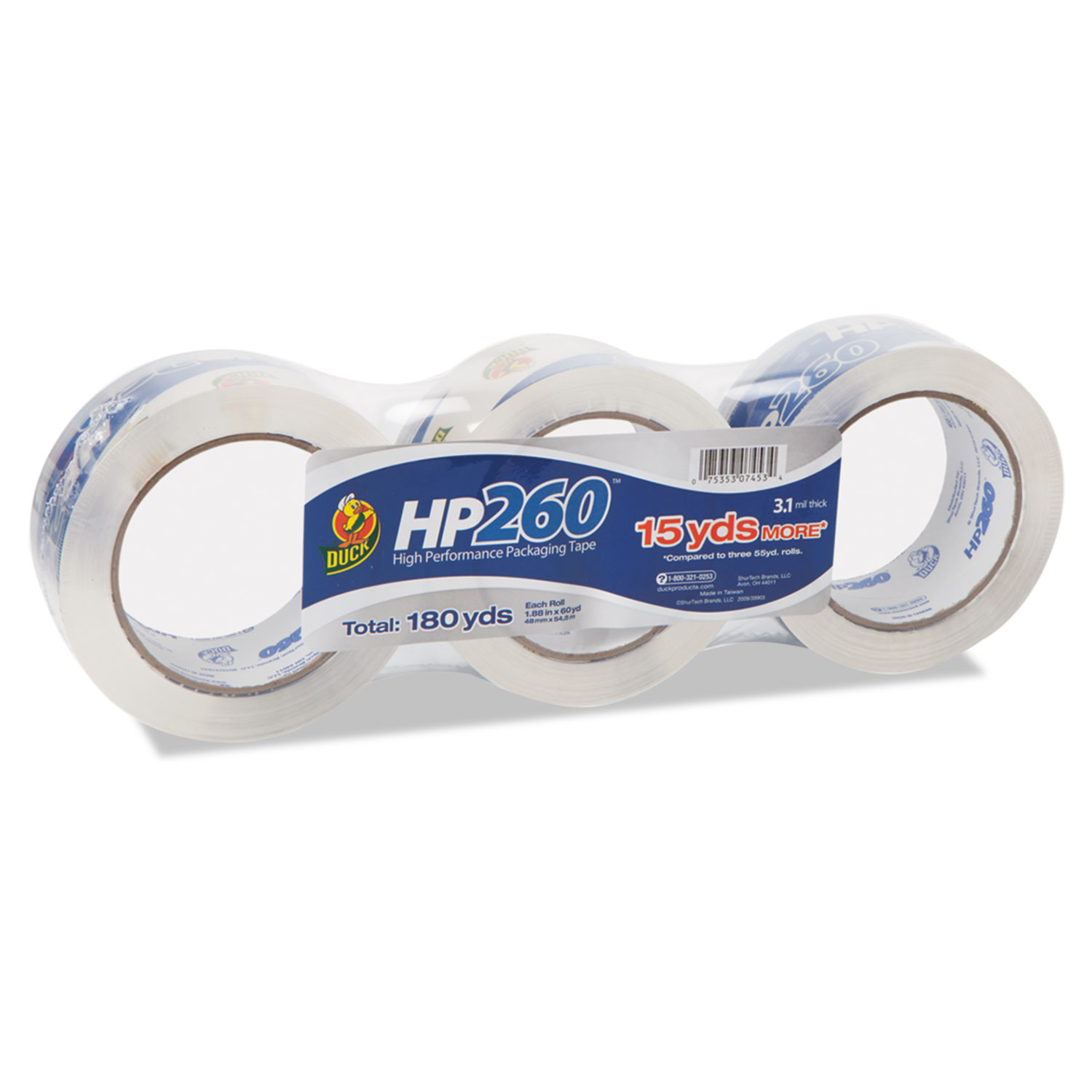  Duck HP260C-03 HP260 Packaging Tape, 3 Core, 1.88 x 60 yds, Clear, 3/Pack (DUCHP260C03) 