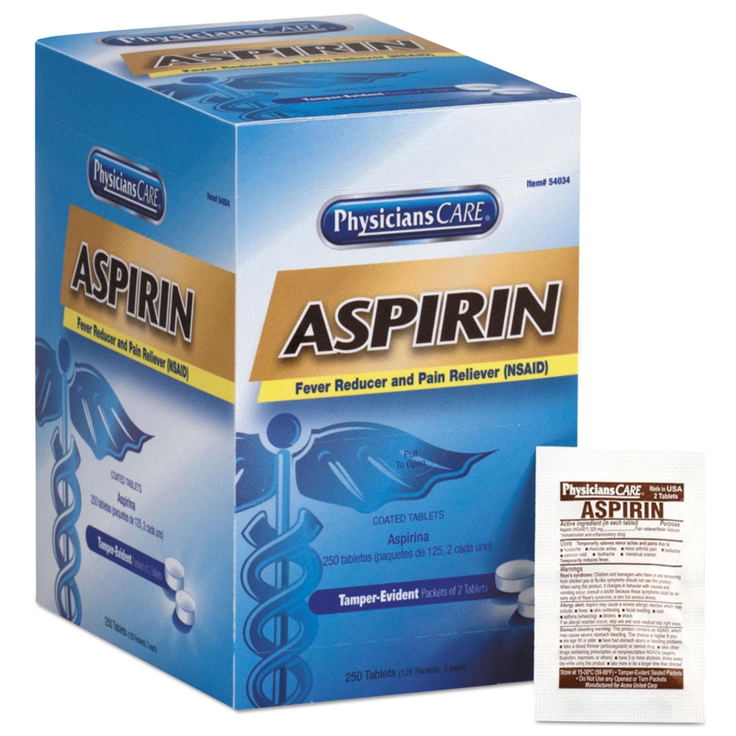  PhysiciansCare 54034 Aspirin Tablets, 250 Doses per box (FAO54034) 