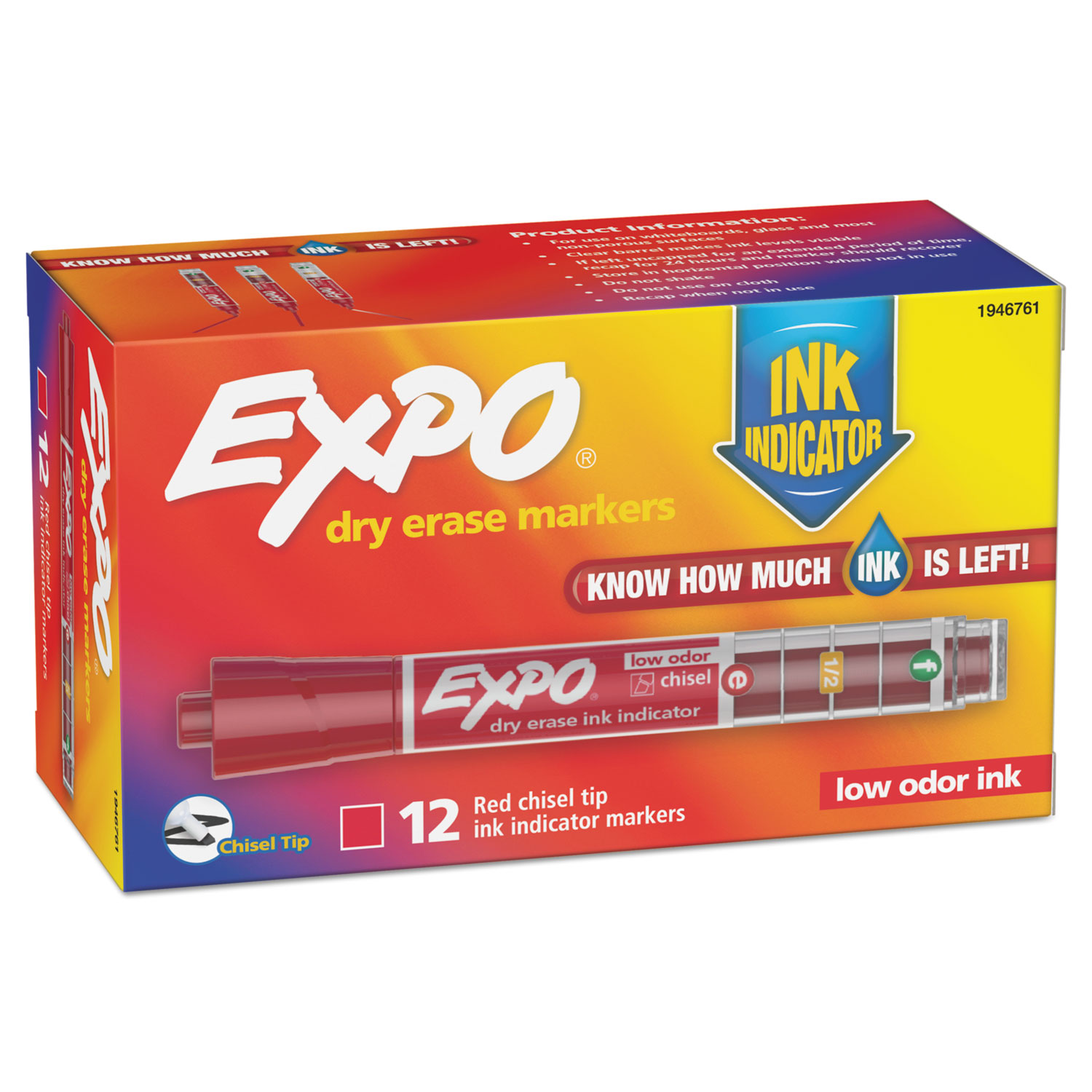 EXPO 1946761 Ink Indicator Dry Erase Marker, Broad Chisel Tip, Red, Dozen (SAN1946761) 