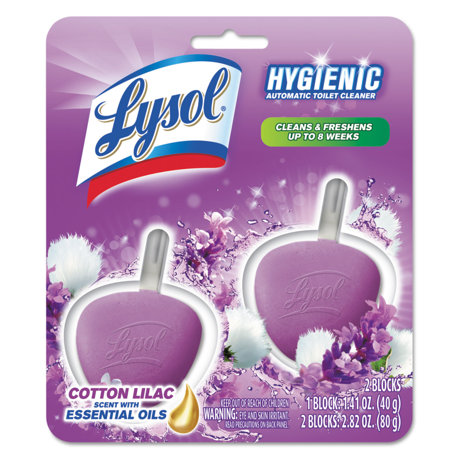 Hygienic Automatic Toilet Bowl Cleaner, Cotton Lilac, 2/Pack