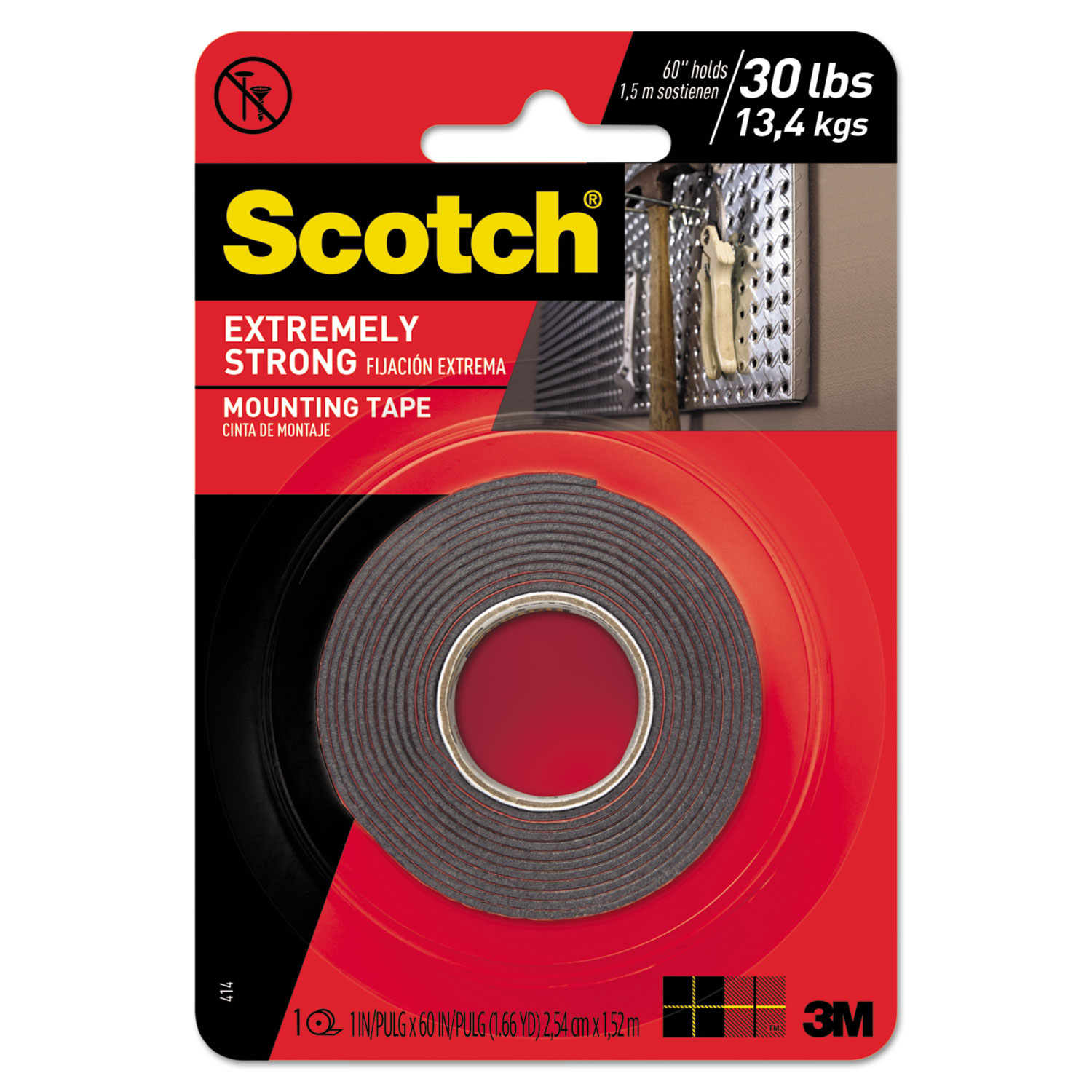  Scotch 414P Extreme Mounting Tape, 1 x 60, Black (MMM414P) 