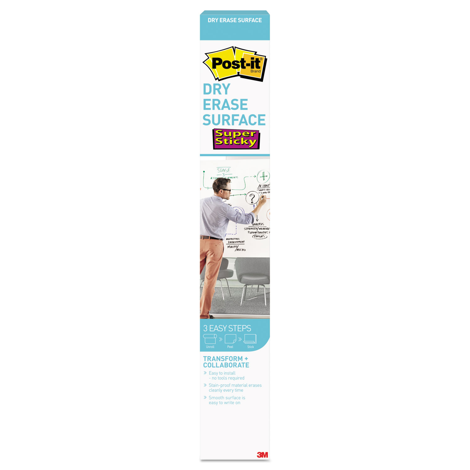 Dry Erase Surface with Adhesive Backing, 36 x 24, White
