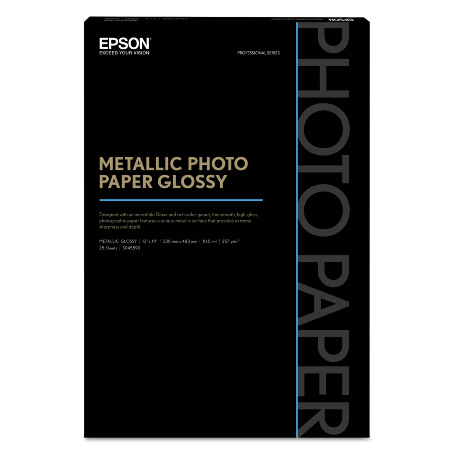  Epson S045590 Professional Media Metallic Gloss Photo Paper, 5.5 mil, 13 x 19, White, 25/Pack (EPSS045590) 