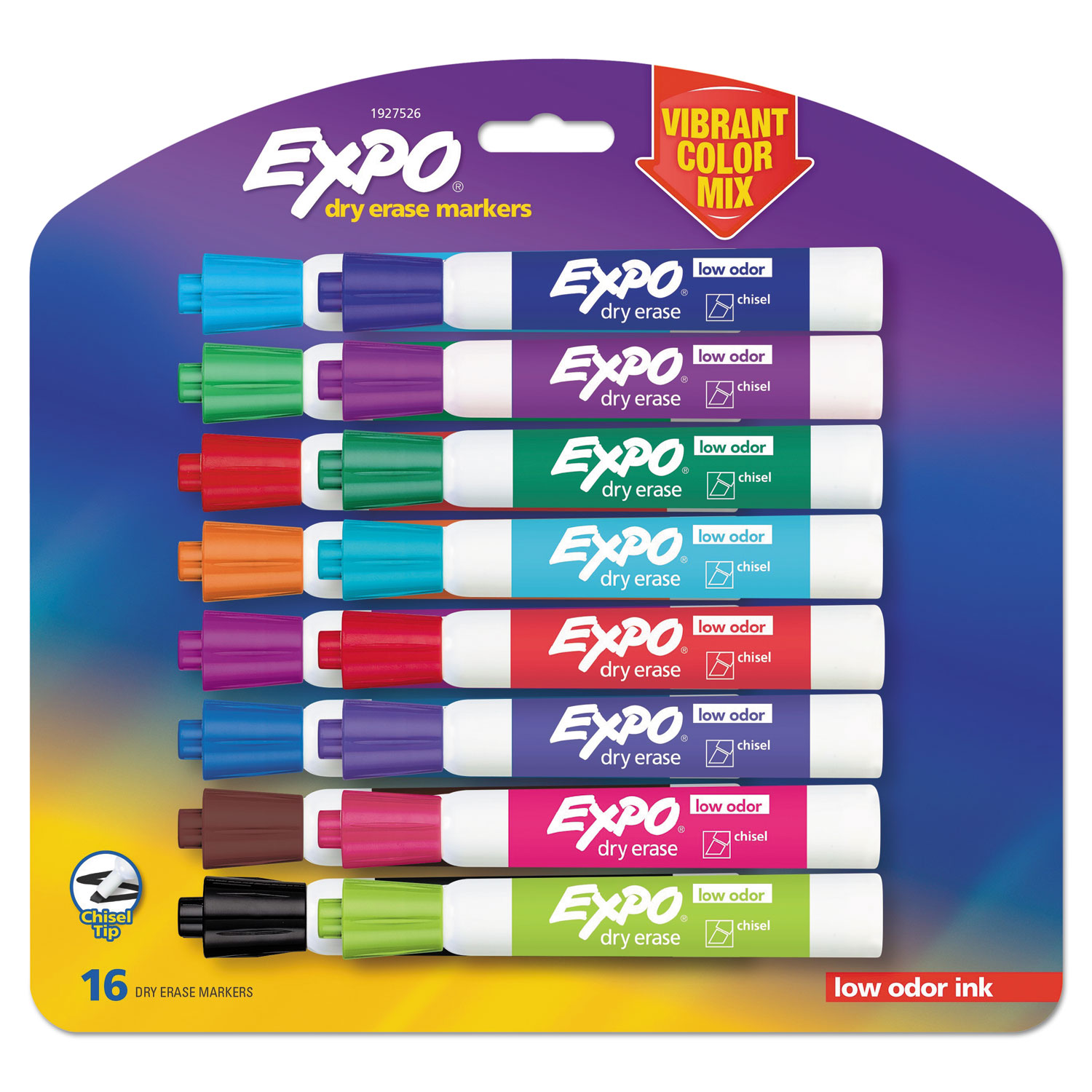  EXPO 1927526 Low Odor Dry Erase Vibrant Color Markers, Broad Chisel Tip, Assorted Colors, 16/Set (SAN1927526) 