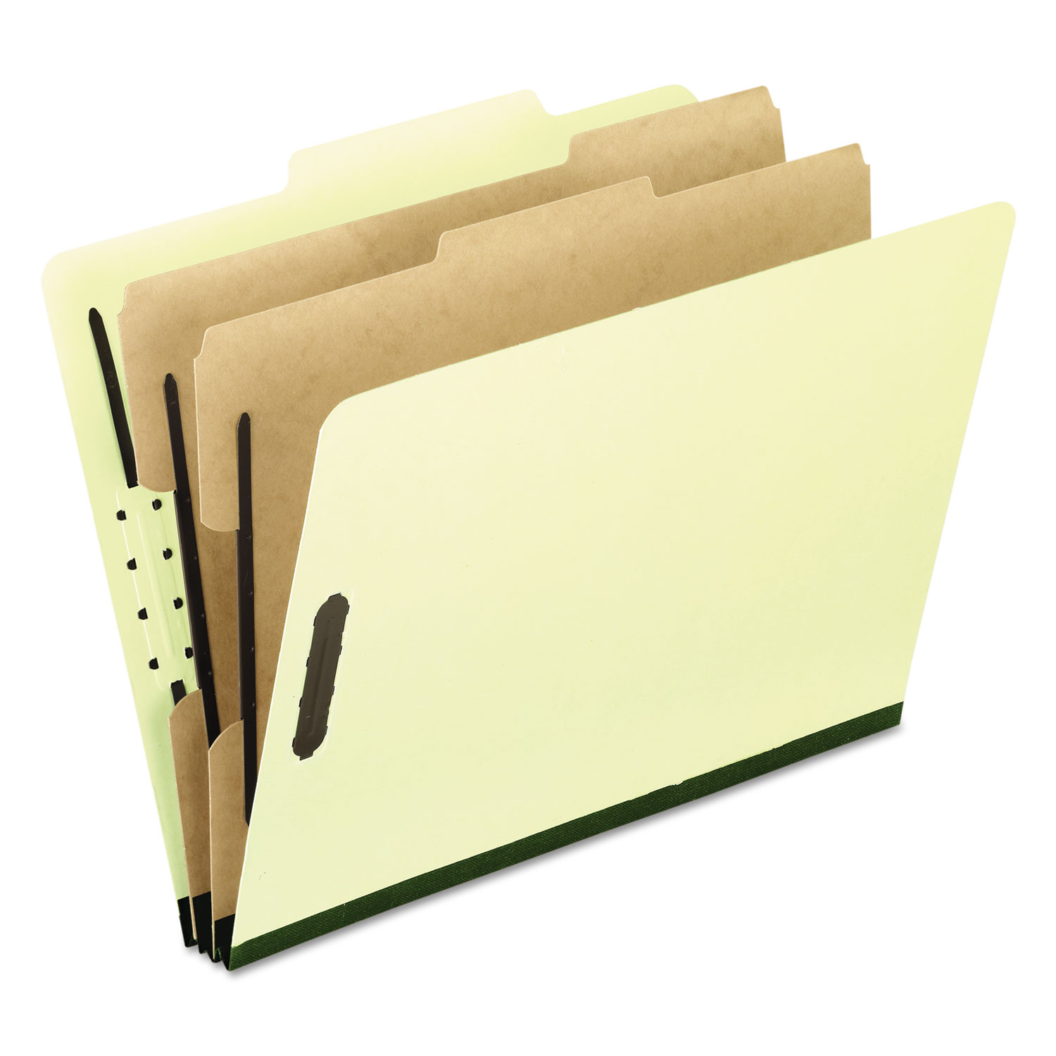 Six-Section Pressboard Folders, Letter, 2/5 Tab, Light Green, 10/Box
