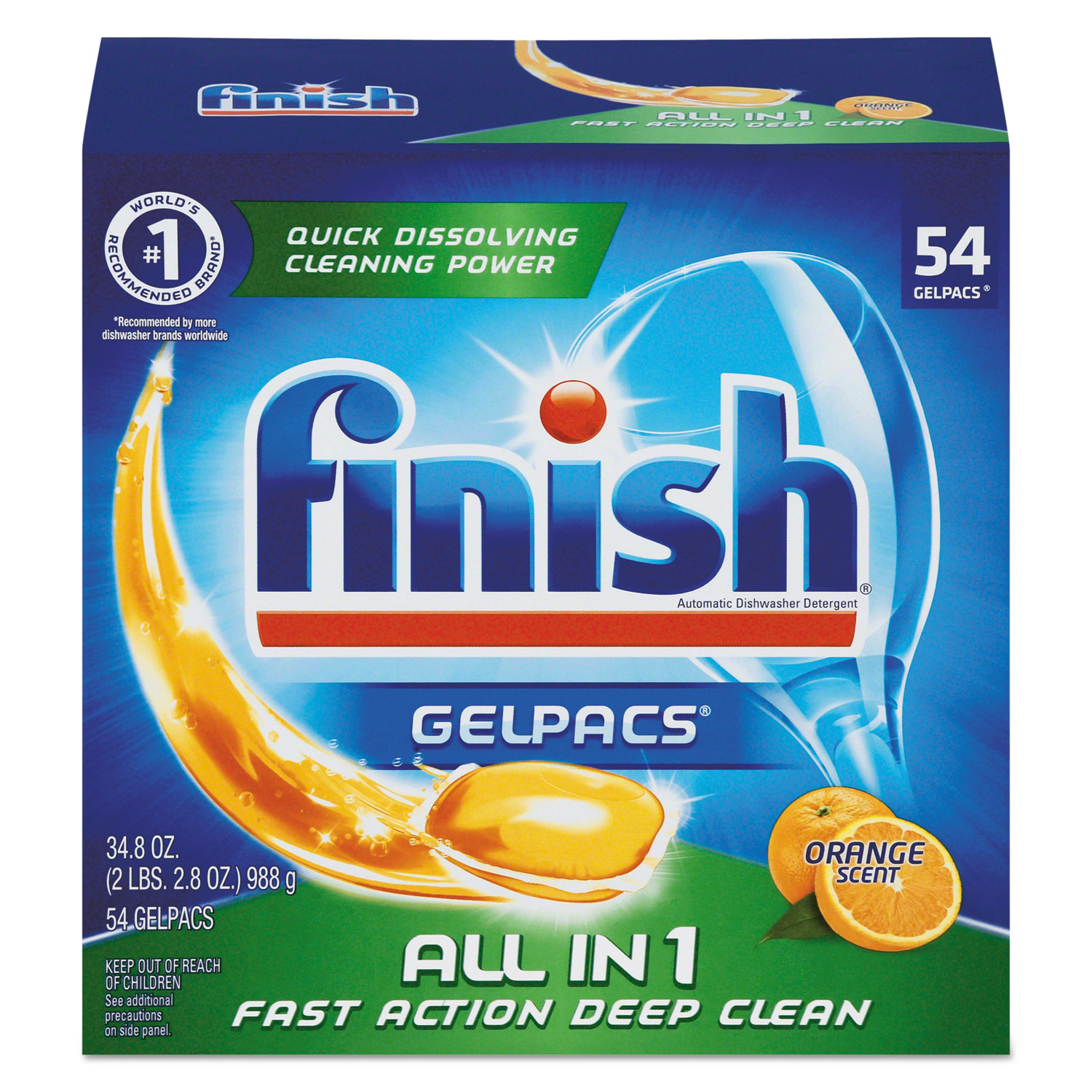  FINISH 51700-81181 Dish Detergent Gelpacs, Orange Scent, 54/Box (RAC81181) 