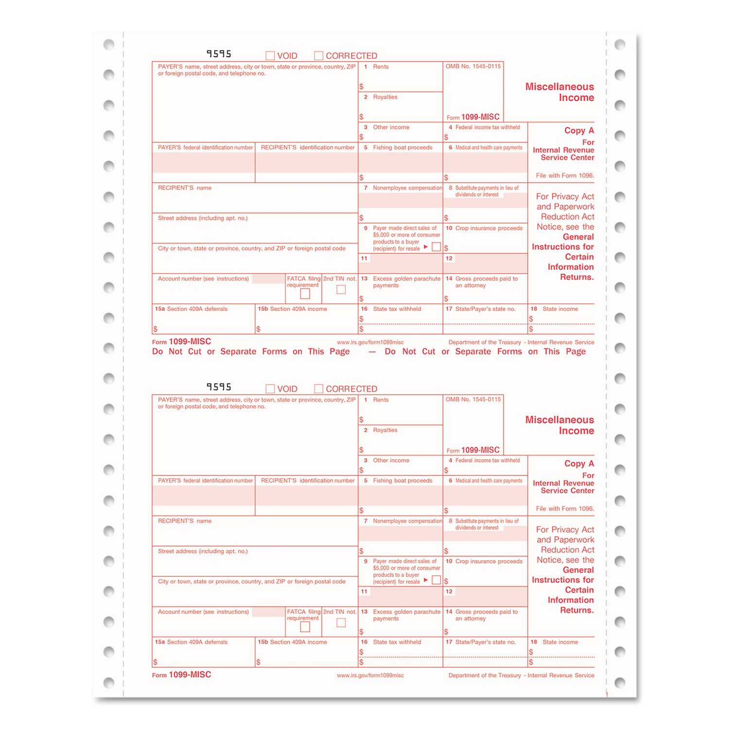 1099-MISC Tax Forms, 4-Part Carbonless, 5 1/2 x 8, 24 1099s & 1 1096