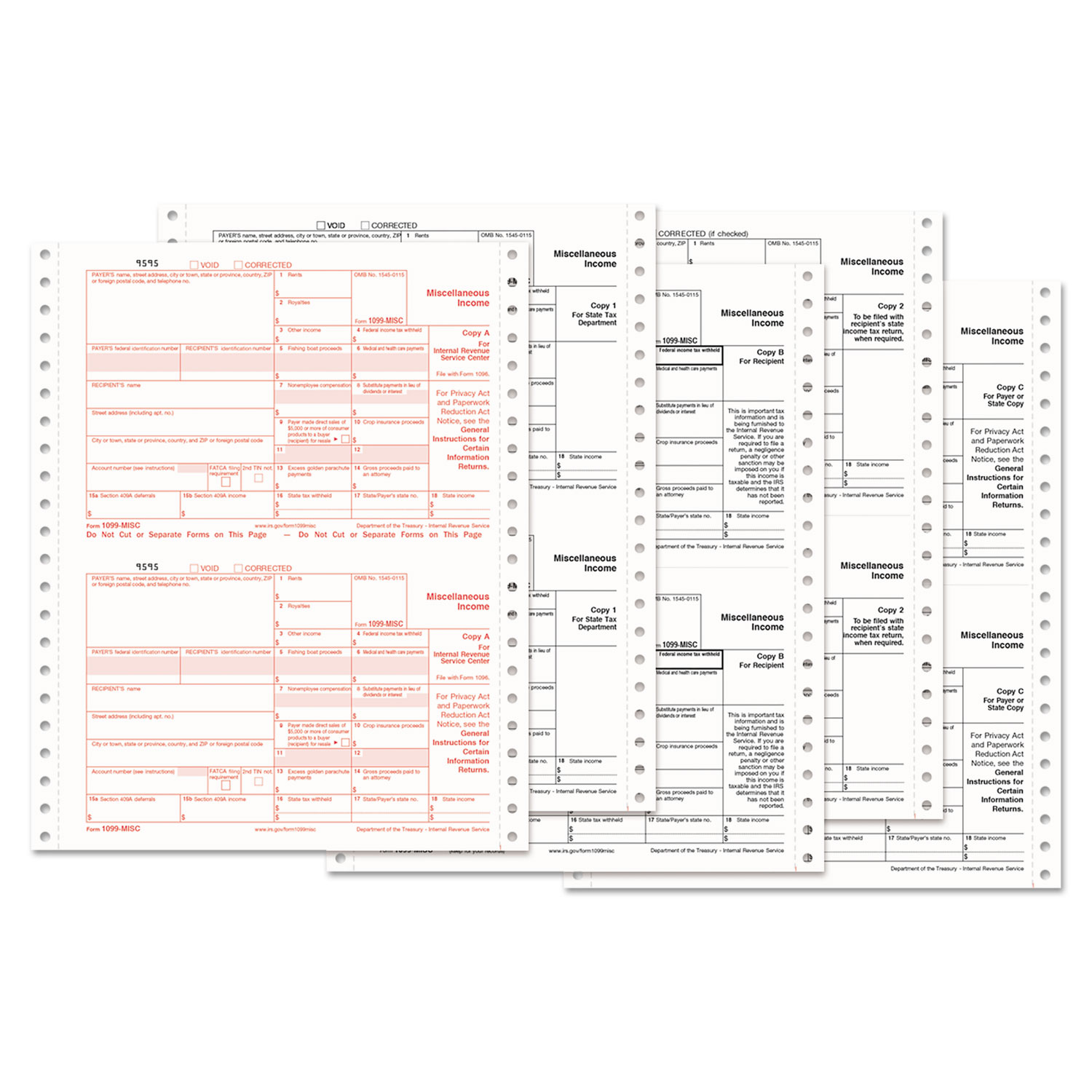 1099-MISC Tax Forms, 5-Part Carbonless, 8 x 5 1/2, 600 1099s & 10 1096s