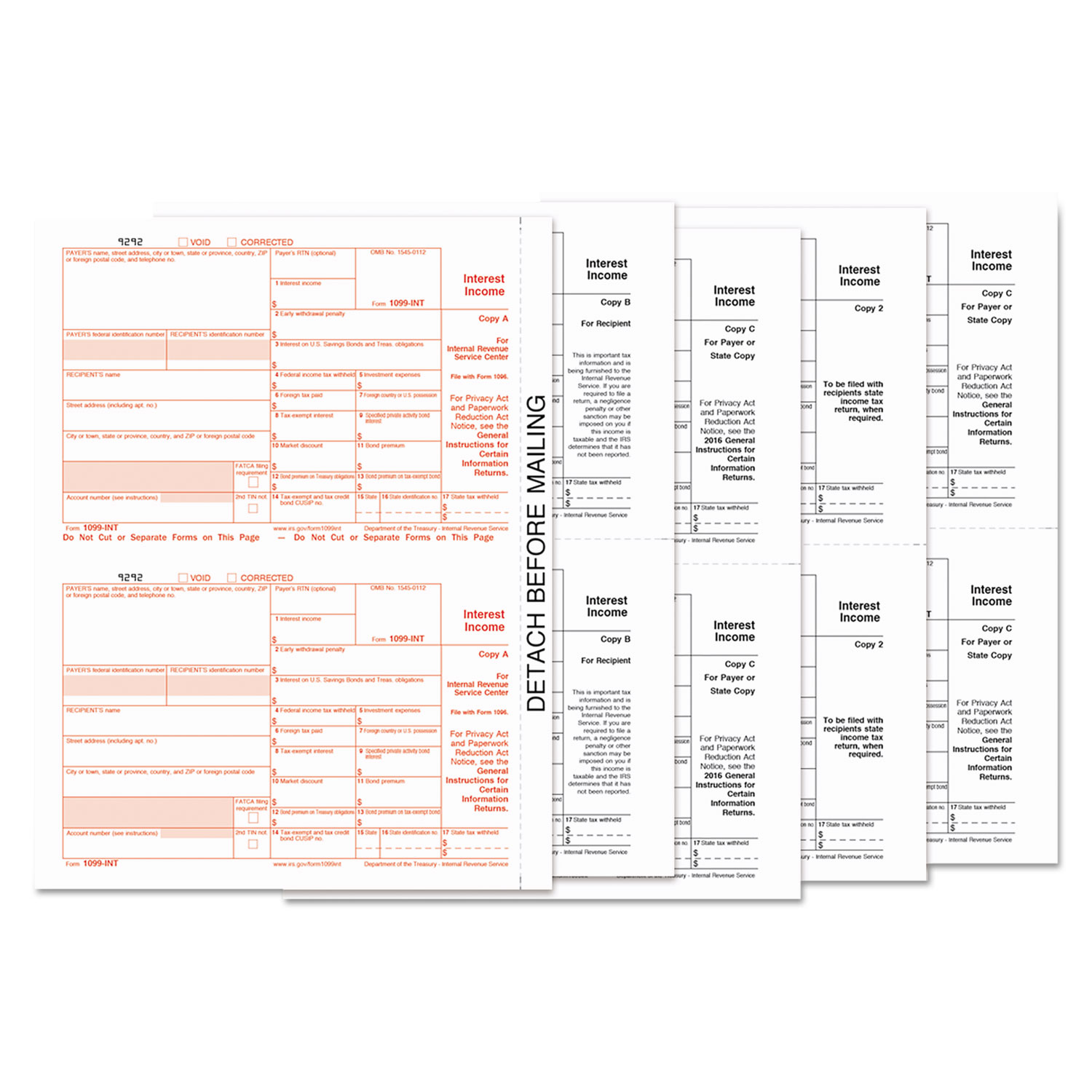  TOPS 22983 1099-INT Tax Forms, 5-Part, 5 1/2 x 8, Inkjet/Laser, 24/Pack (TOP22983) 