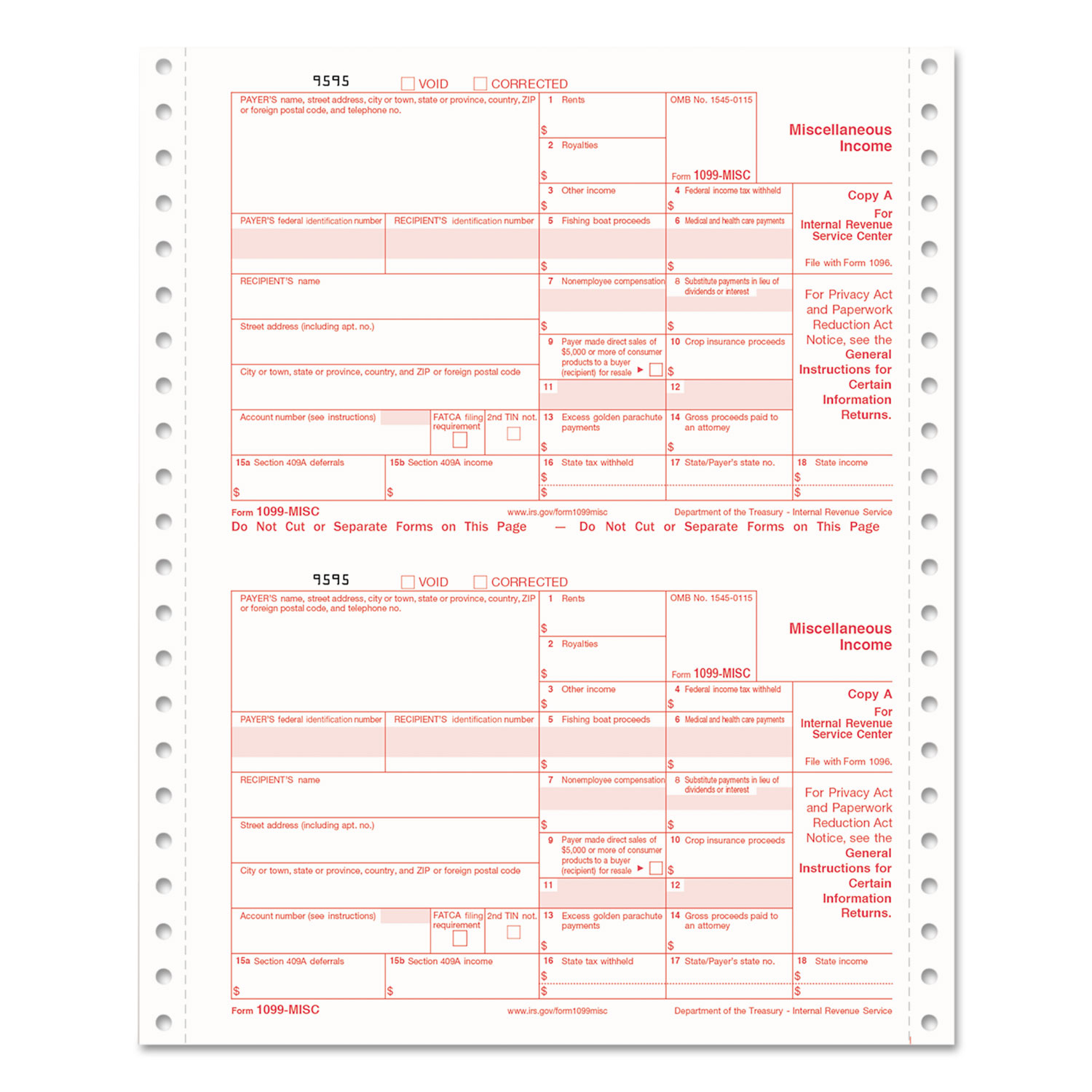 1099-MISC Tax Forms, 5-Part Carbonless, 5 1/2 x 8, 24 1099s & 1 1096