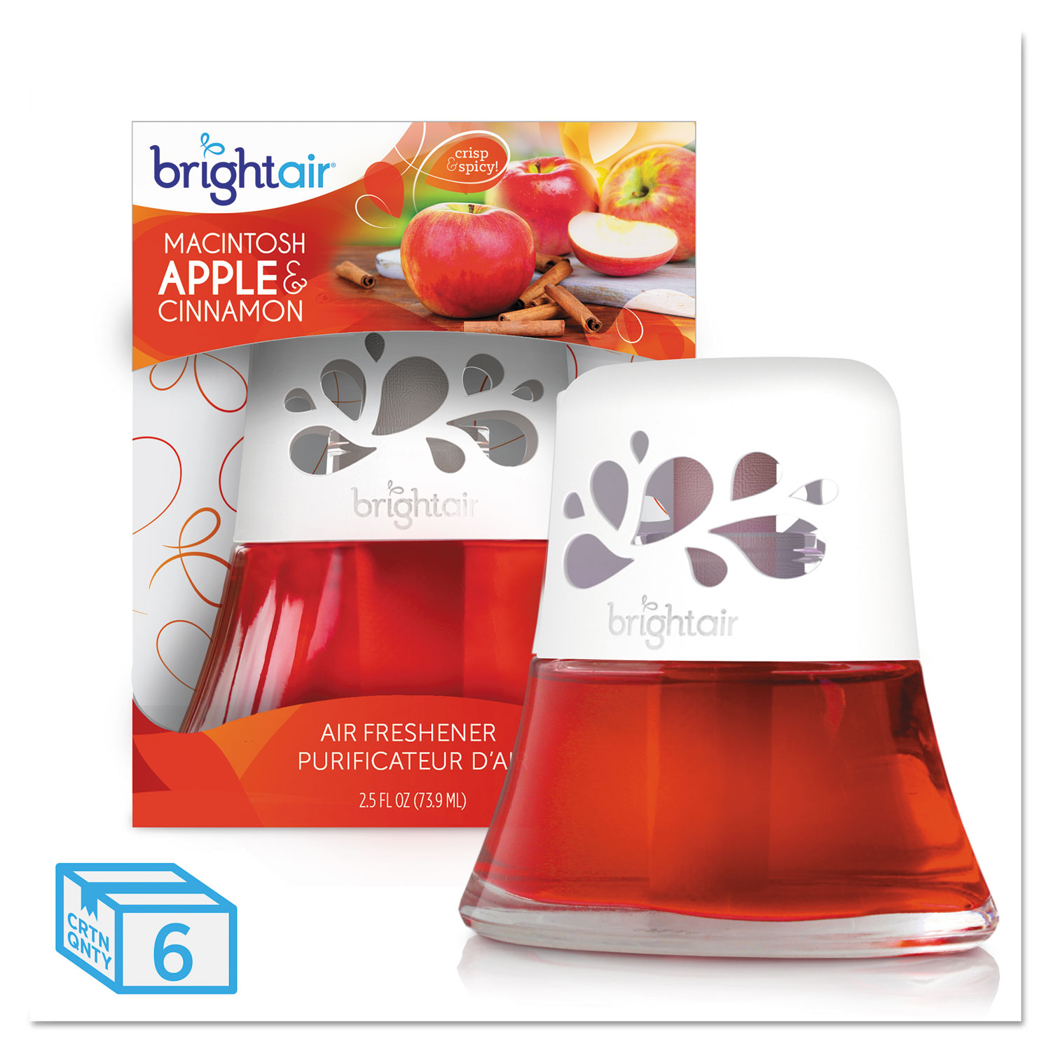  BRIGHT Air BRI 900022 Scented Oil Air Freshener, Macintosh Apple and Cinnamon, Red, 2.5 oz, 6/Carton (BRI900022CT) 