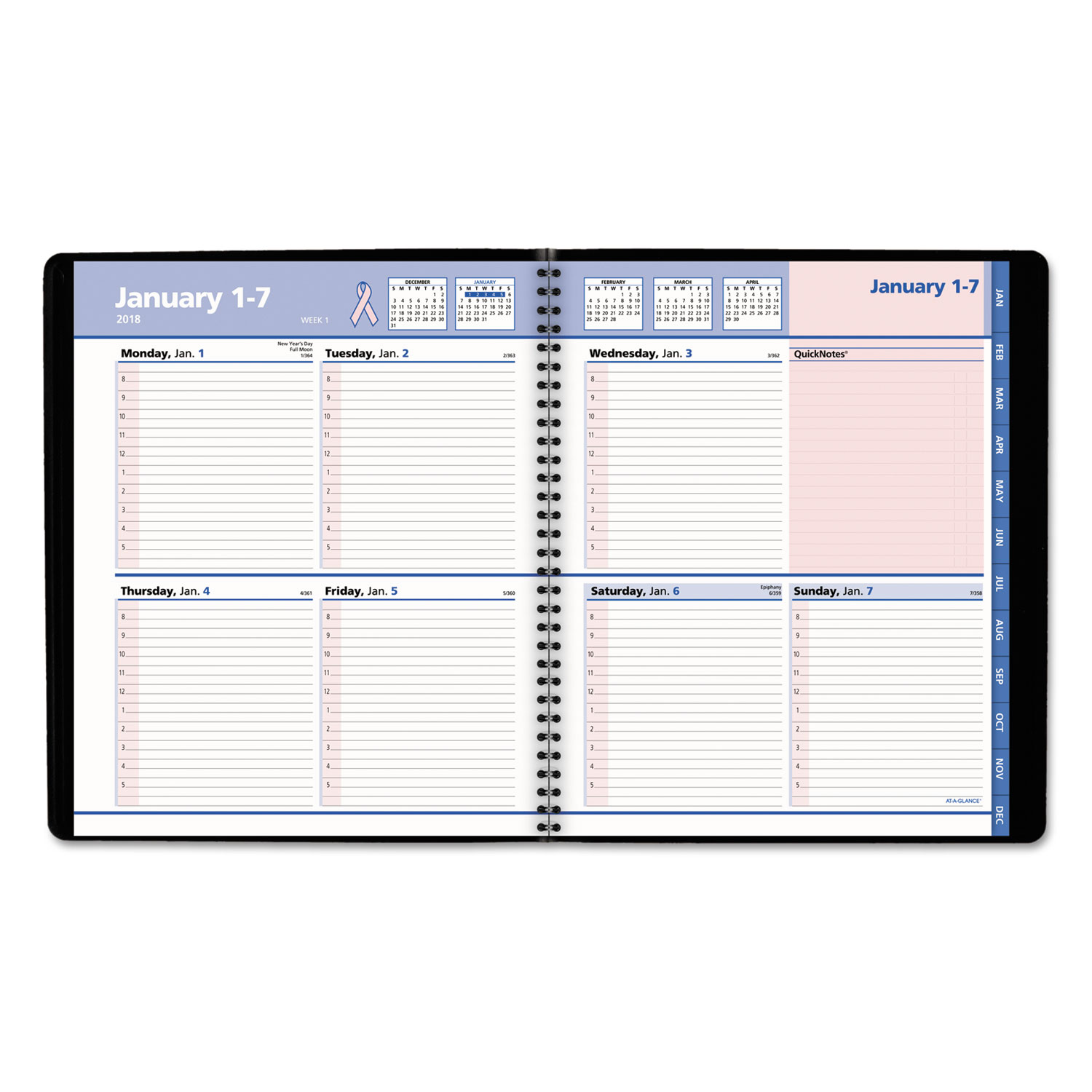QuickNotes Weekly/Monthly Appointment Book, 8 x 9 7/8, Black/Pink, 2018