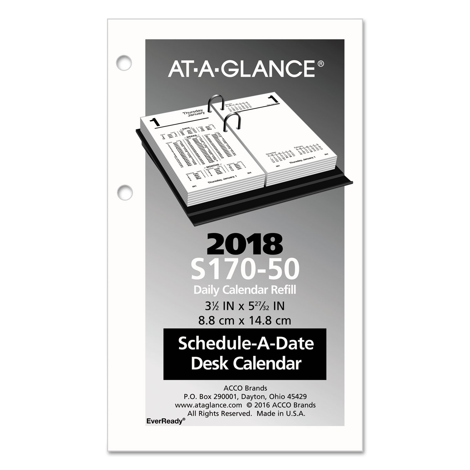 Financial Desk Calendar Refill, 3 1/2 x 6, White, 2018
