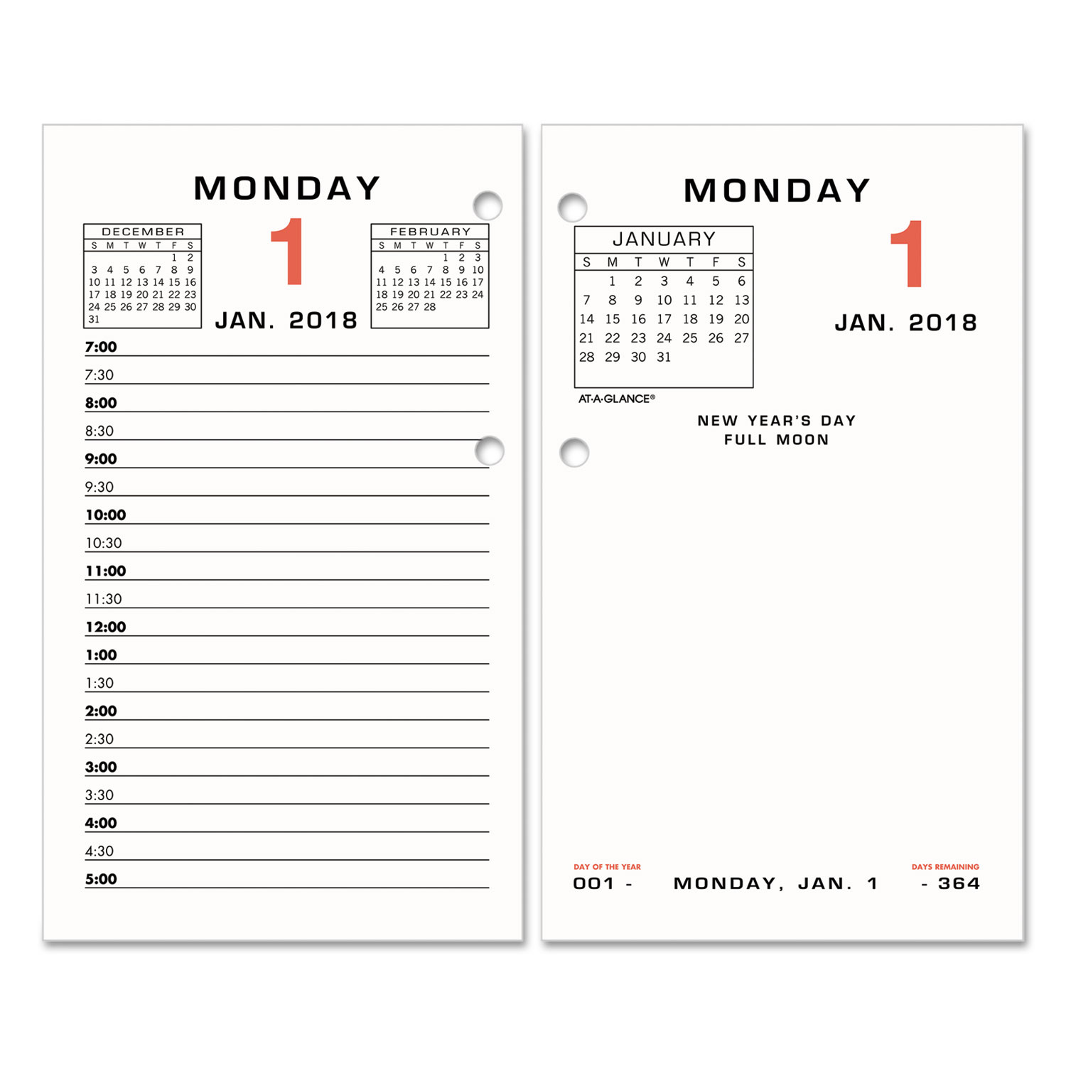 Two-Color Desk Calendar Refill, 3 1/2 x 6, 2018