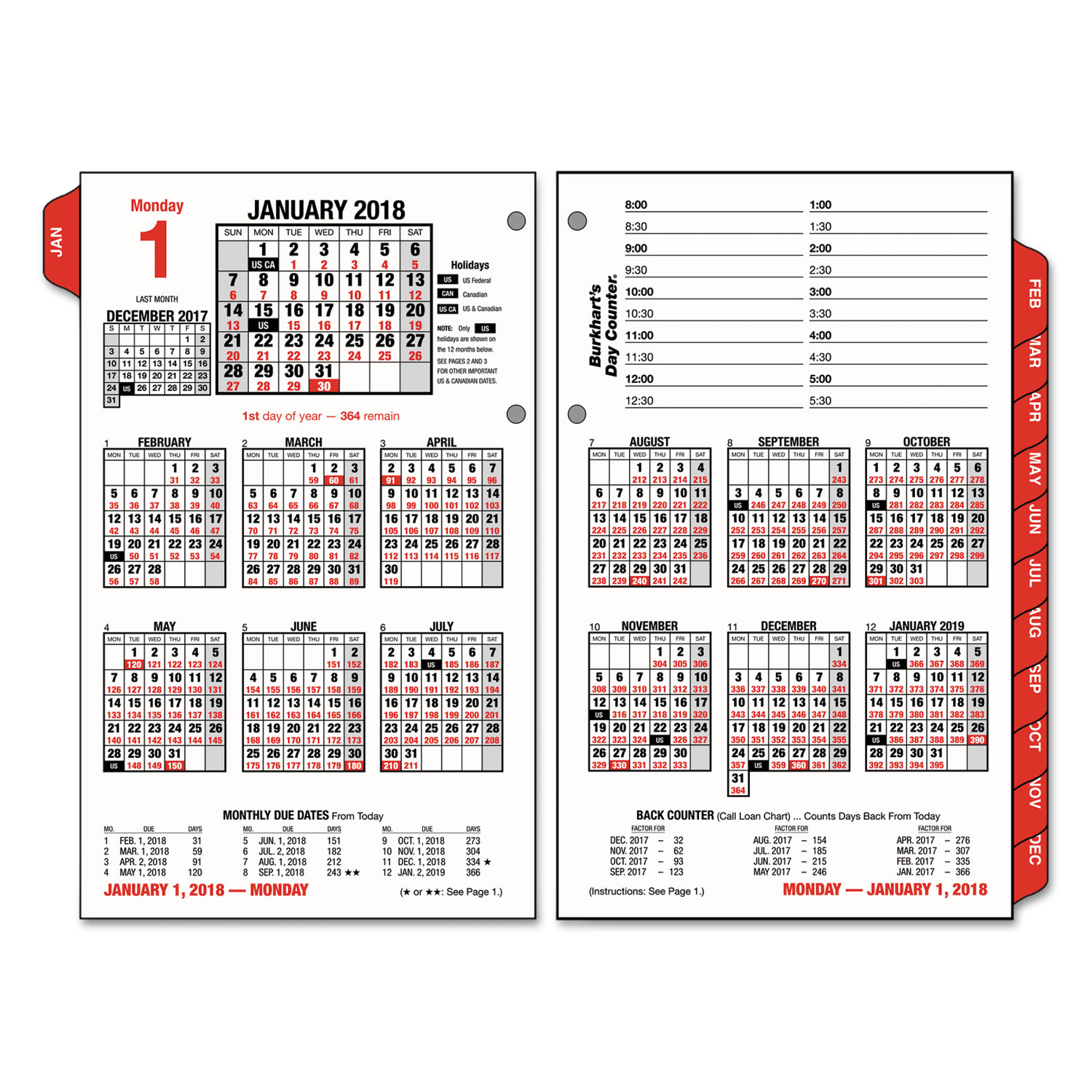 Burkharts Day Counter Desk Calendar Refill, 4 1/2 x 7 3/8, White, 2018