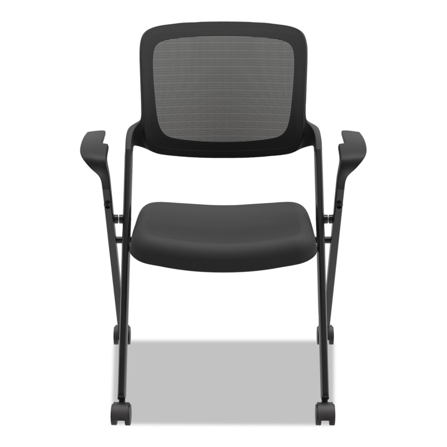VL314 Mesh Back Nesting Chair, Black Seat/Black Back, Black Base
