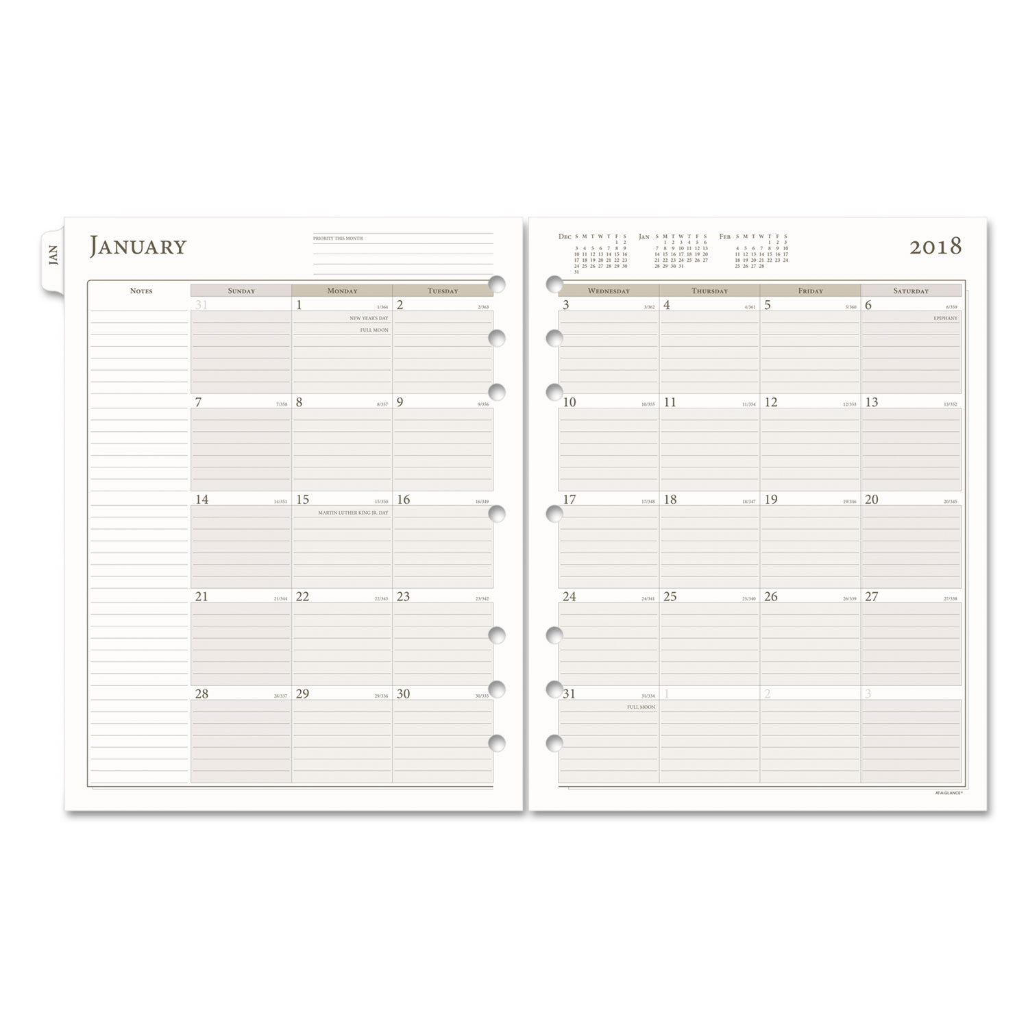 Two-Pages-Per-Day Planning Pages Refill, 8 1/2 x 11, 2018