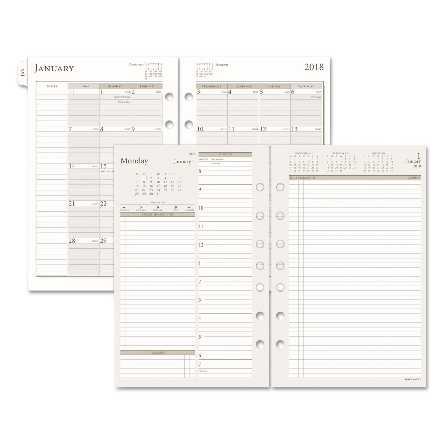Two-Pages-Per-Day Planning Pages, 5 1/2 x 8 1/2, 2018