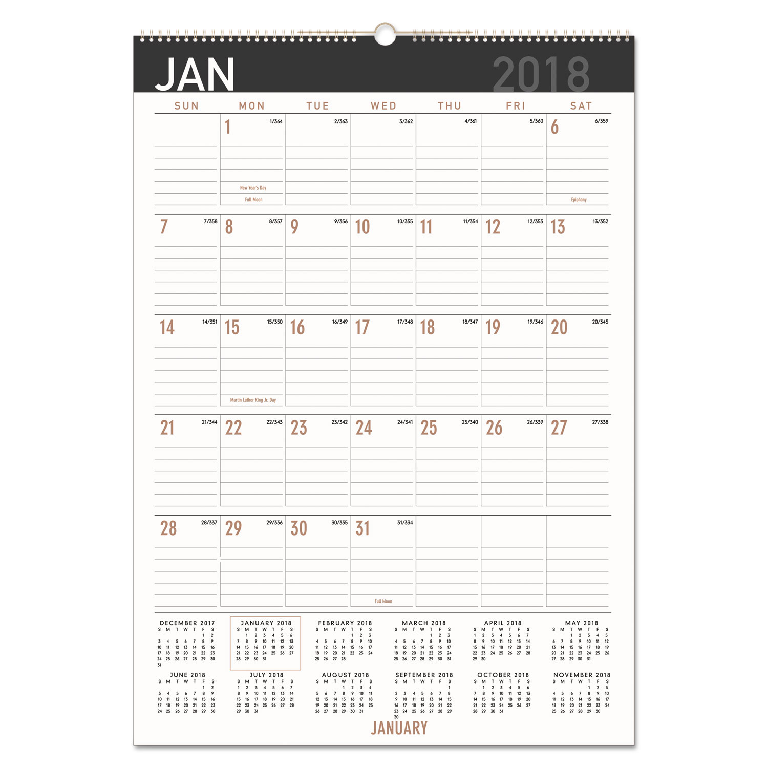 Contemporary Medium Monthly Wall Calendar, 12 x 17, 2018