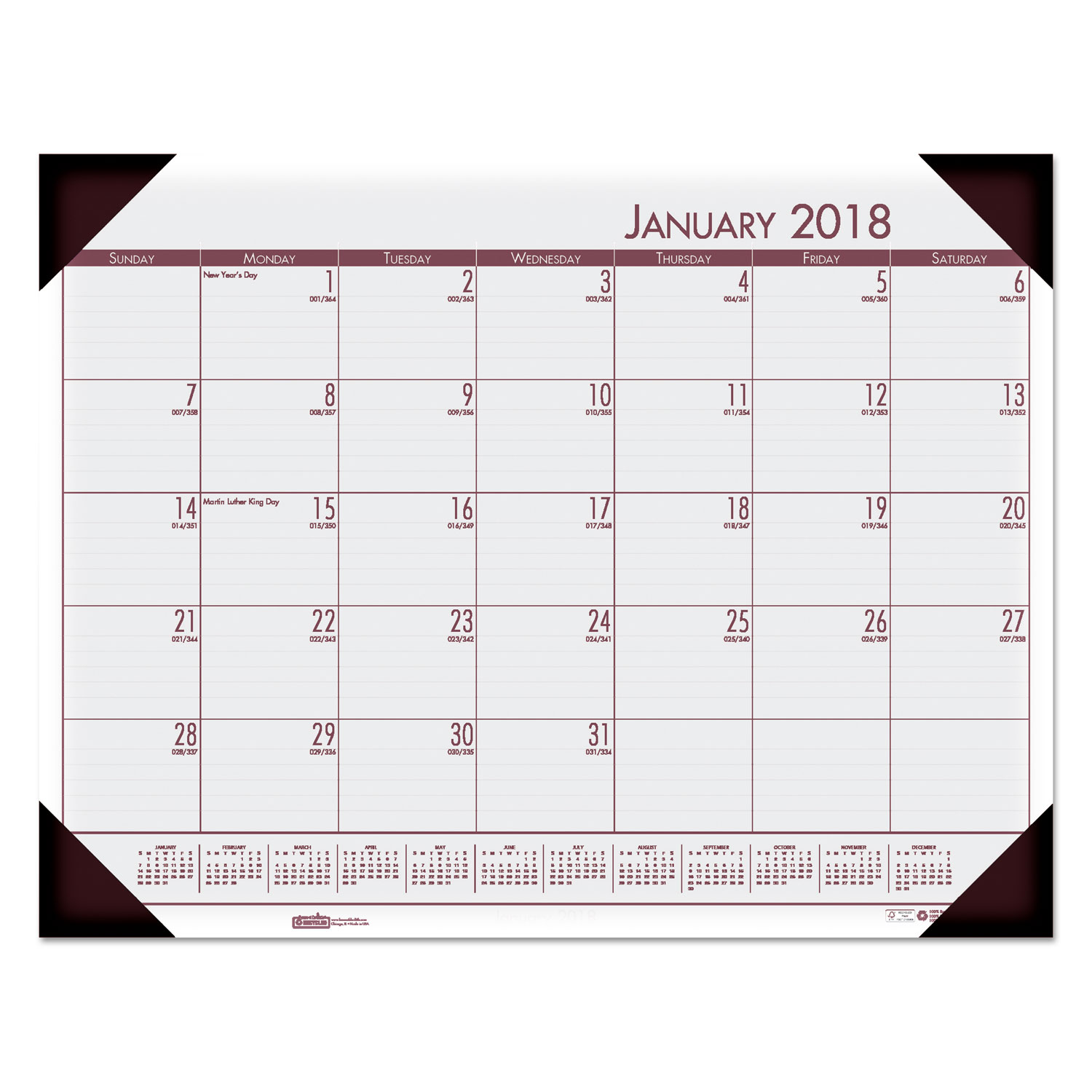 Recycled EcoTones Mountain Gray Monthly Desk Pad Calendar, 22 x 17, 2018