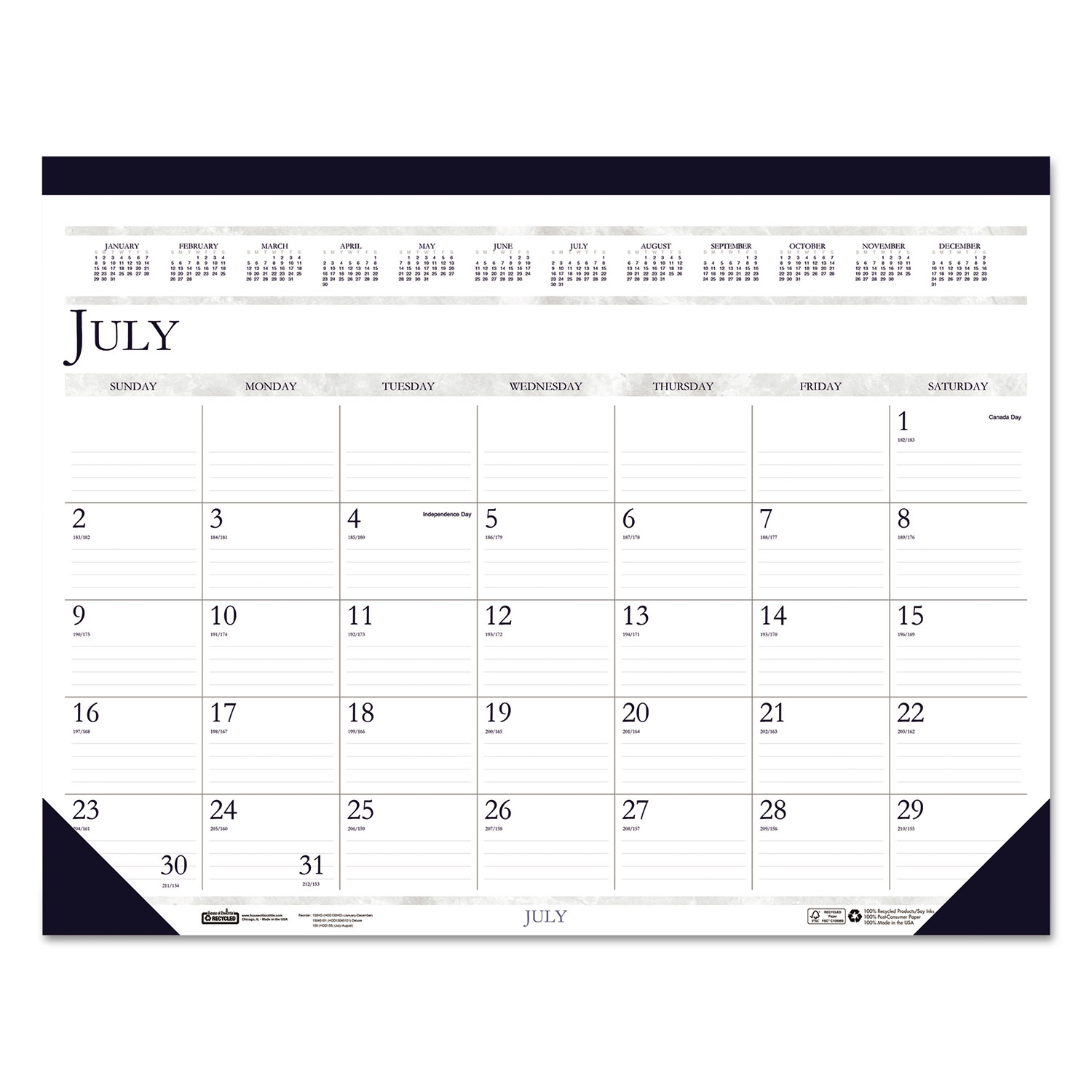 Recycled Compact Academic Desk Pad Calendar, 18 1/2 x 13, 2017-2018