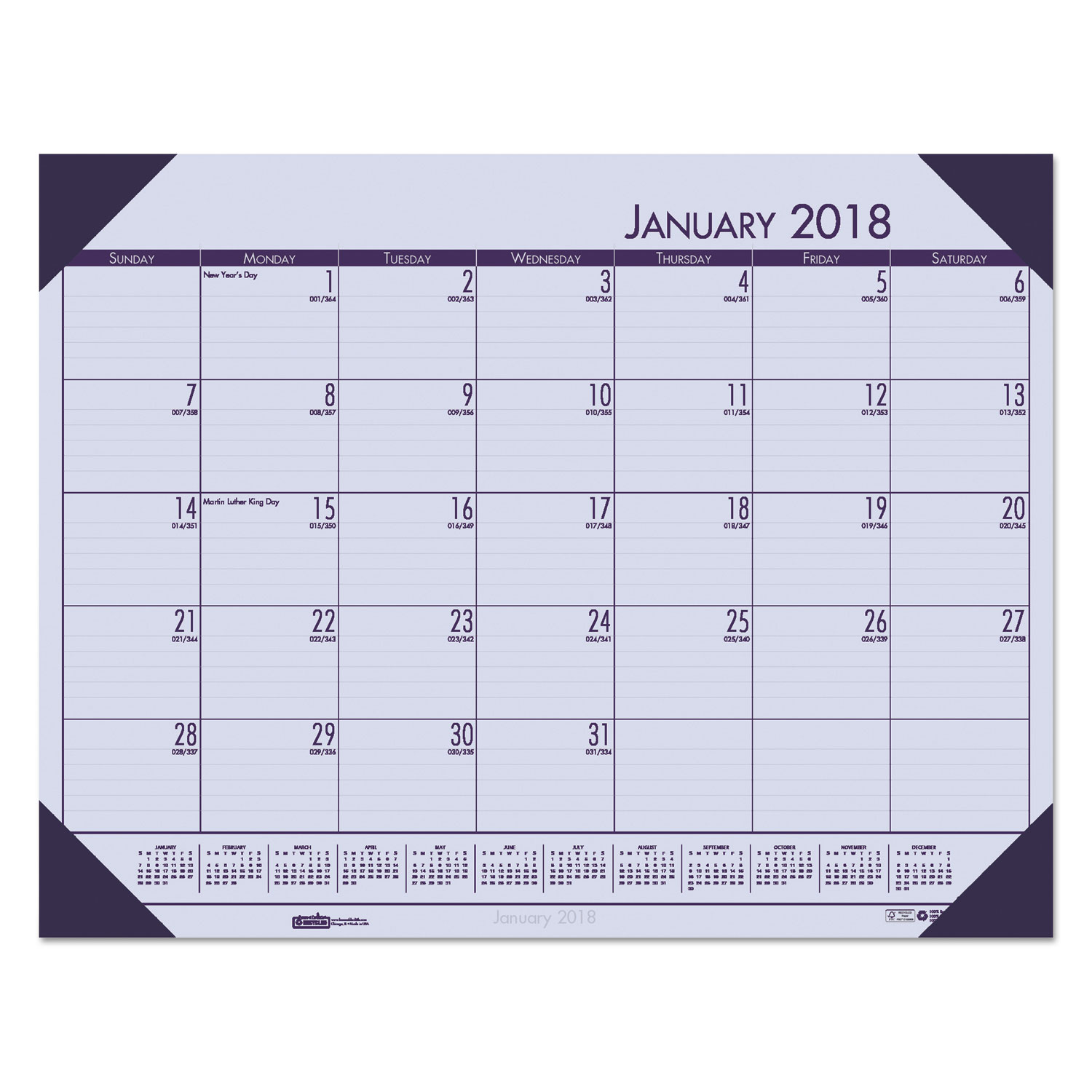 Recycled EcoTones Sunset Orchid Monthly Desk Pad Calendar, 22 x 17, 2018