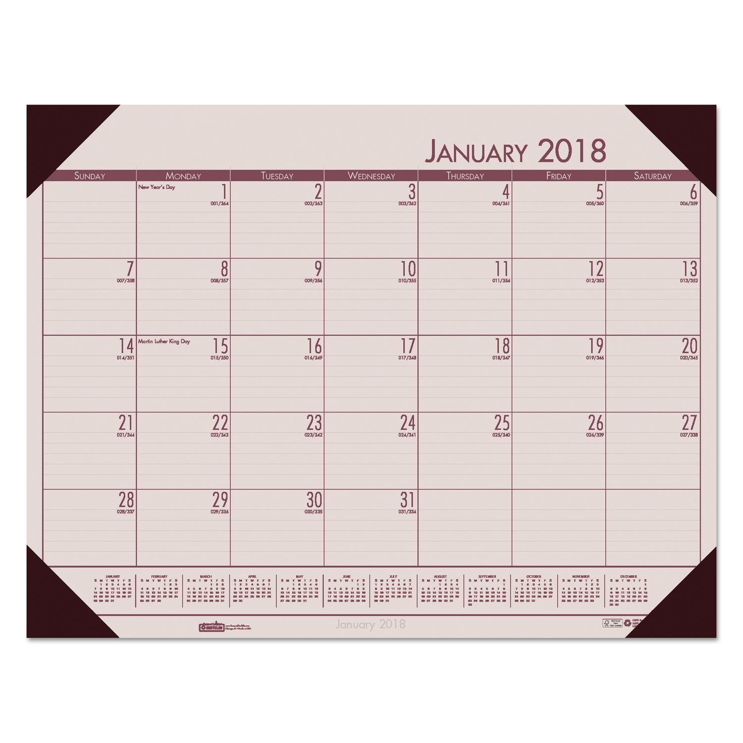 Recycled EcoTones Sunrise Rose Monthly Desk Pad Calendar, 22 x 17, 2018