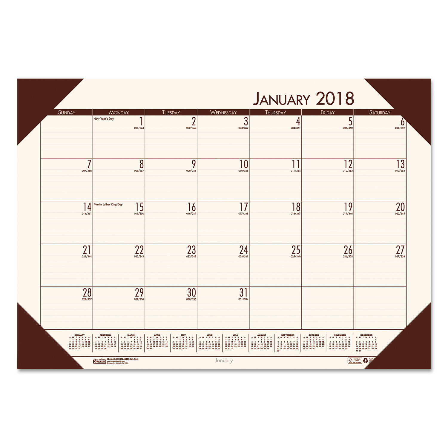 Recycled EcoTones Moonlight Cream Monthly Desk Pad Calendar, 22 x 17, 2018
