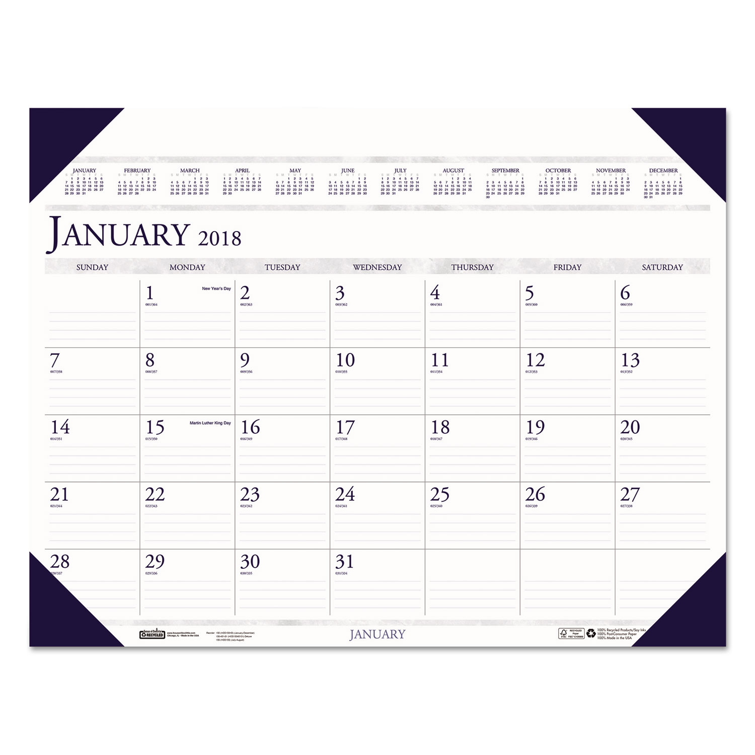 Executive Monthly Desk Pad Calendar, 24 x 19, 2018