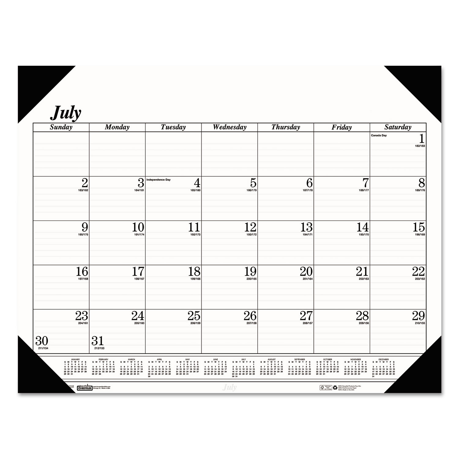 Recycled Economy 14-Month Academic Desk Pad Calendar, 22 x 17, 2017-2018