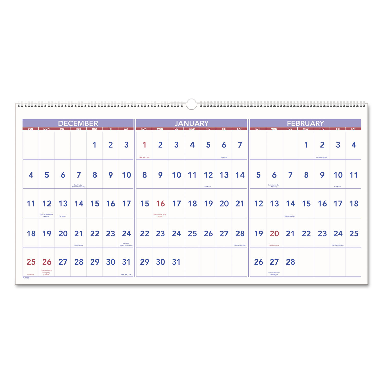 Horizontal-Format Three-Month Reference Wall Calendar, 23 1/2 x 12, 2017-2019