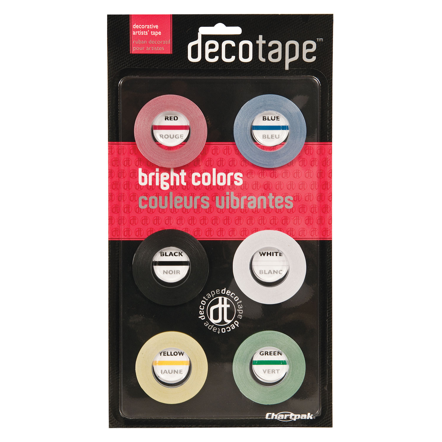 Deco Bright Decorative Tape, 1/8 x 324, Red/Black/Blue/Green/Yellow, 6/Pack