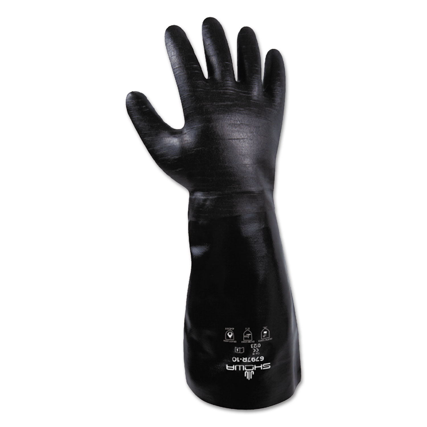 SHOWA 6797R-10 Neoprene Elbow-Length Gauntlet Gloves, Black, Large, 1 Dozen (BSM6797R10) 