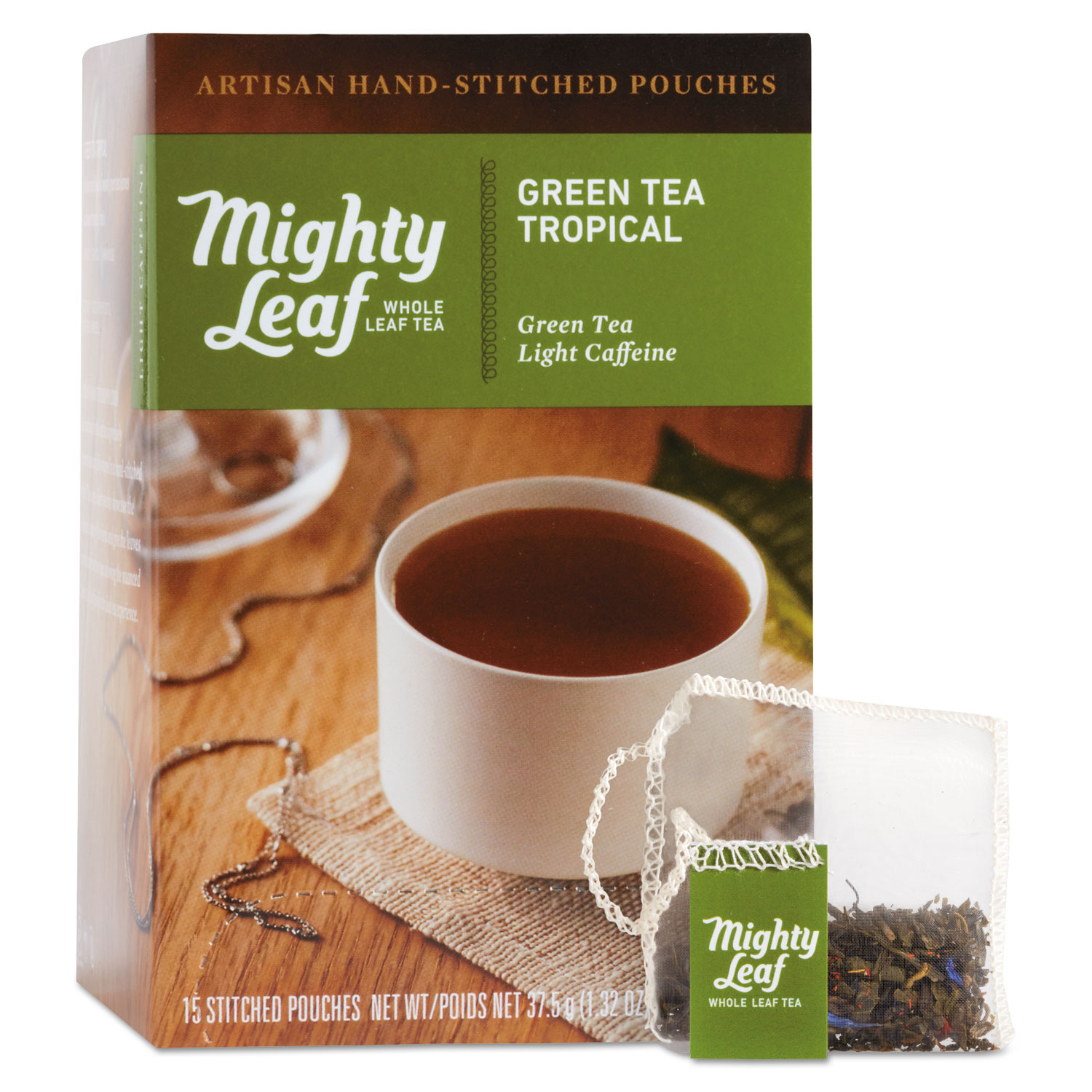  Mighty Leaf Tea 510138 Whole Leaf Tea Pouches, Green Tea Tropical, 15/Box (PEE510138) 