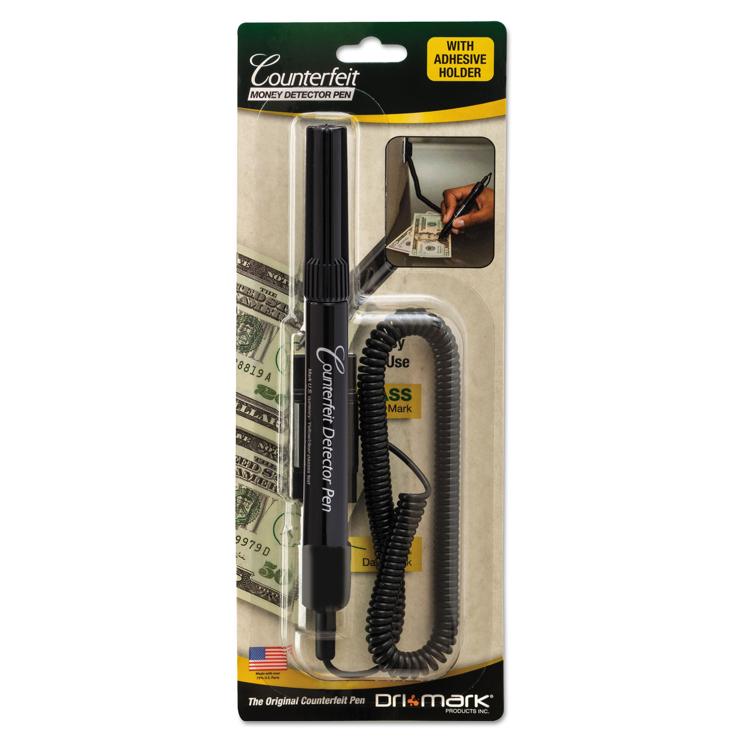 Dri-Mark® Smart-Money Counterfeit Bill Detector Pen w/Coil & Clip