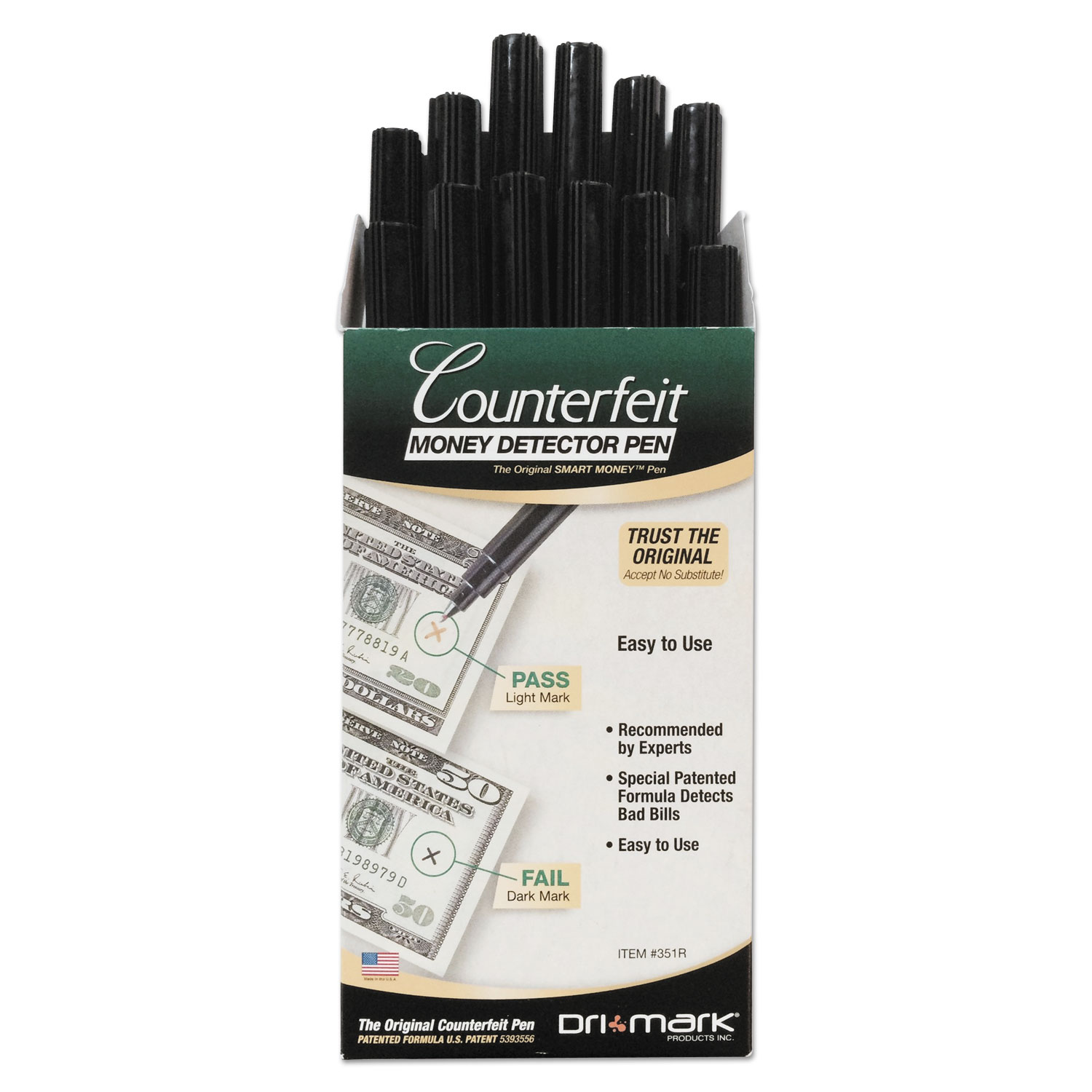 Smart Money Counterfeit Bill Detector Pen for Use w/U.S. Currency, Dozen