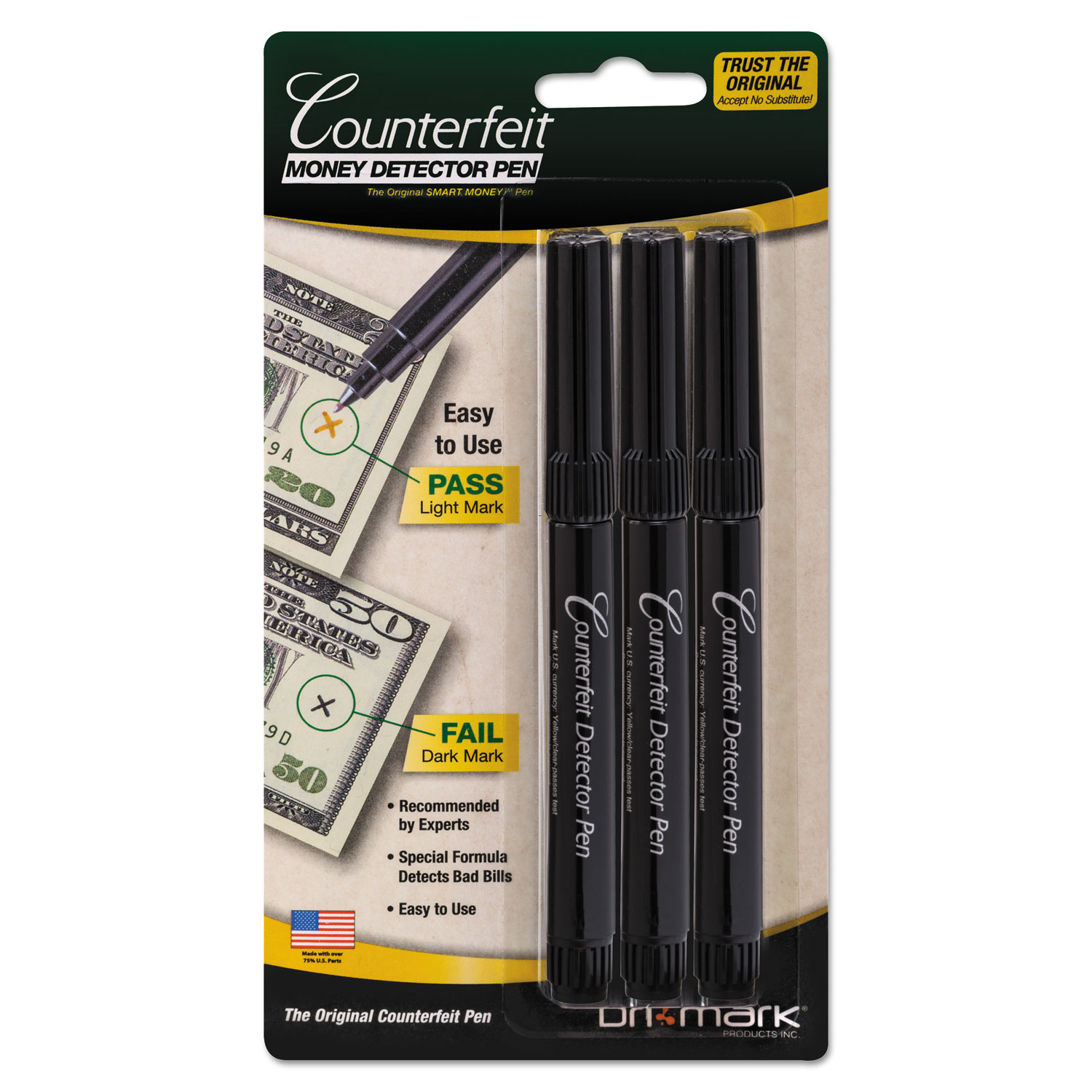 Smart Money Counterfeit Bill Detector Pen for Use w/U.S. Currency, 3/Pack