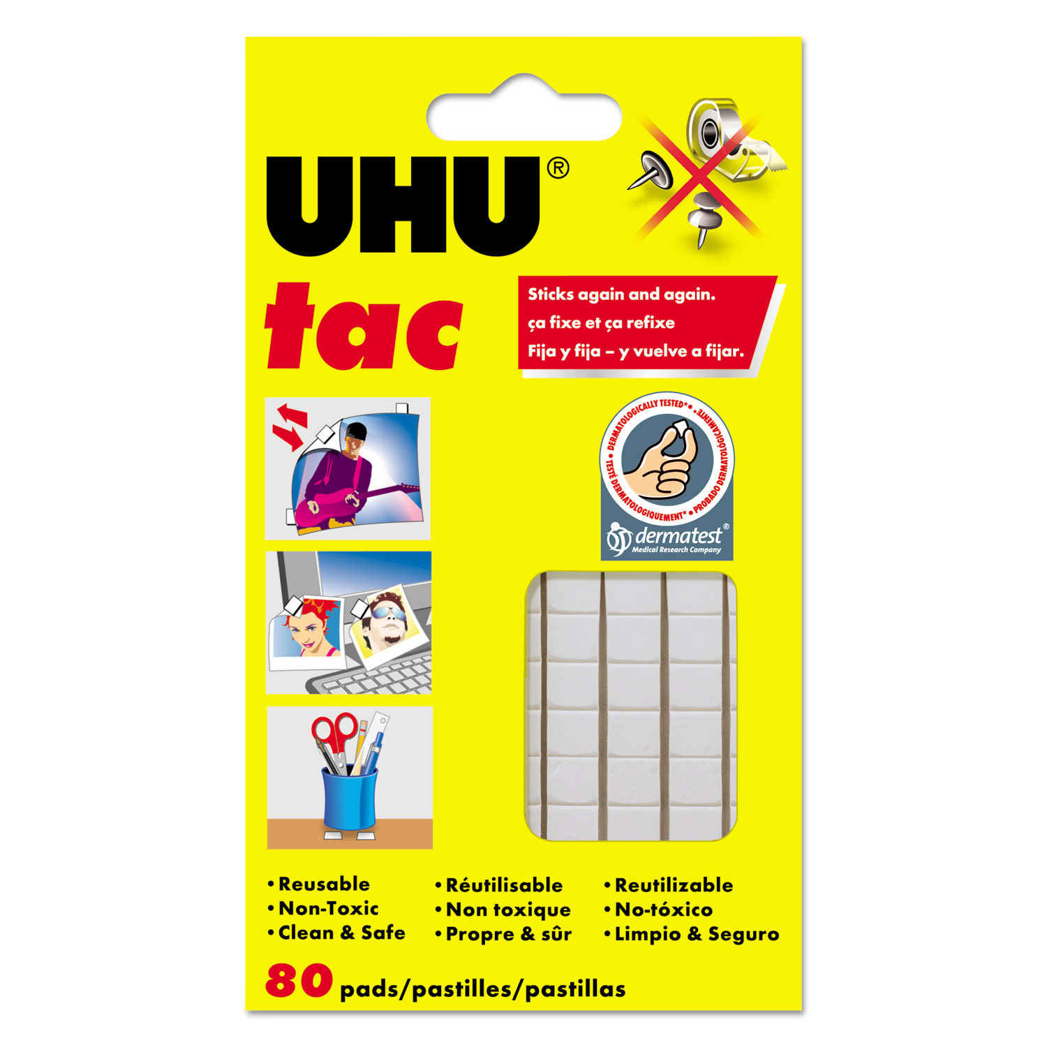  UHU 99683 Tac Adhesive Putty, Removable/Reusable, Nontoxic, 2.12 oz, 80 pieces/Pack (STD99683) 