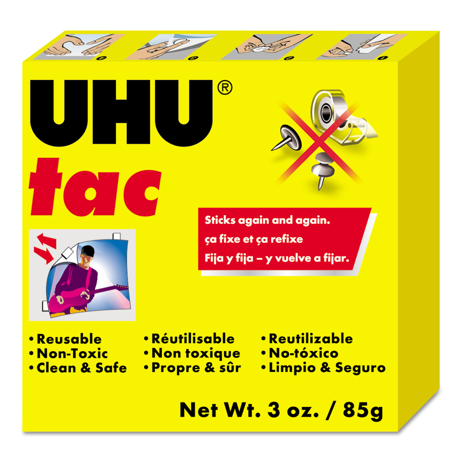  UHU 99681 Tac Adhesive Putty, Removable/Reusable, Nontoxic, 3 oz Each (STD99681) 