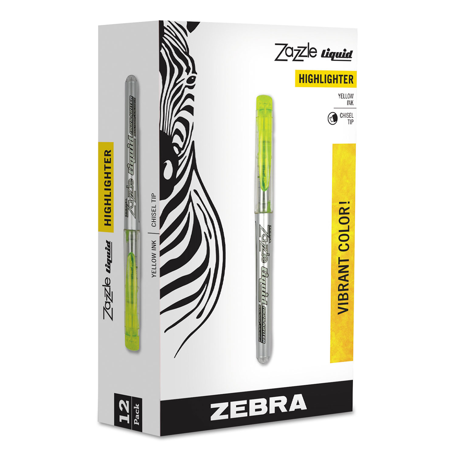 Zazzle Liquid Ink Highlighters, Chisel Tip, Yellow, Dozen