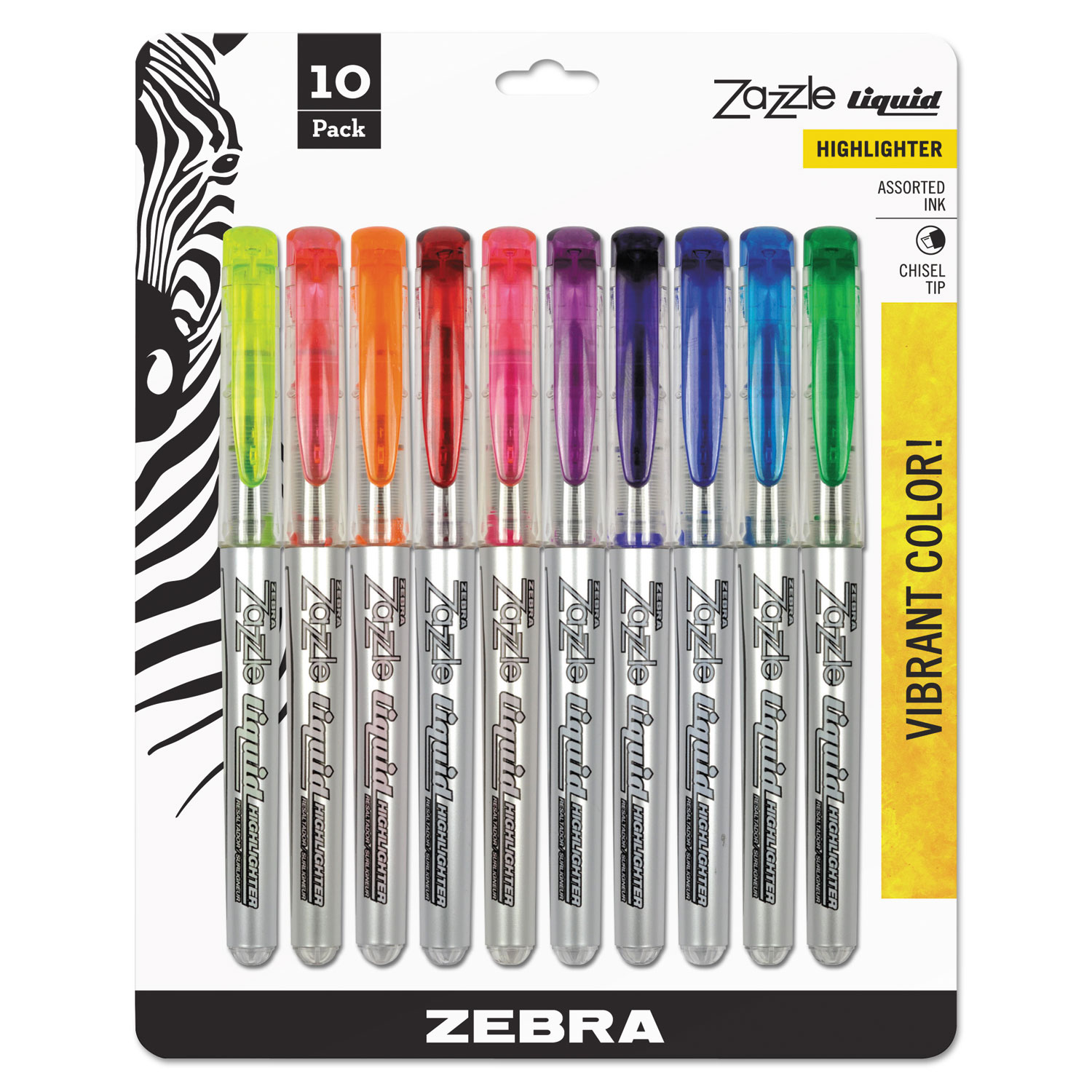  Zebra 71111 Zazzle Liquid Ink Highlighter, Chisel Tip, Assorted Colors, 10/Set (ZEB71111) 
