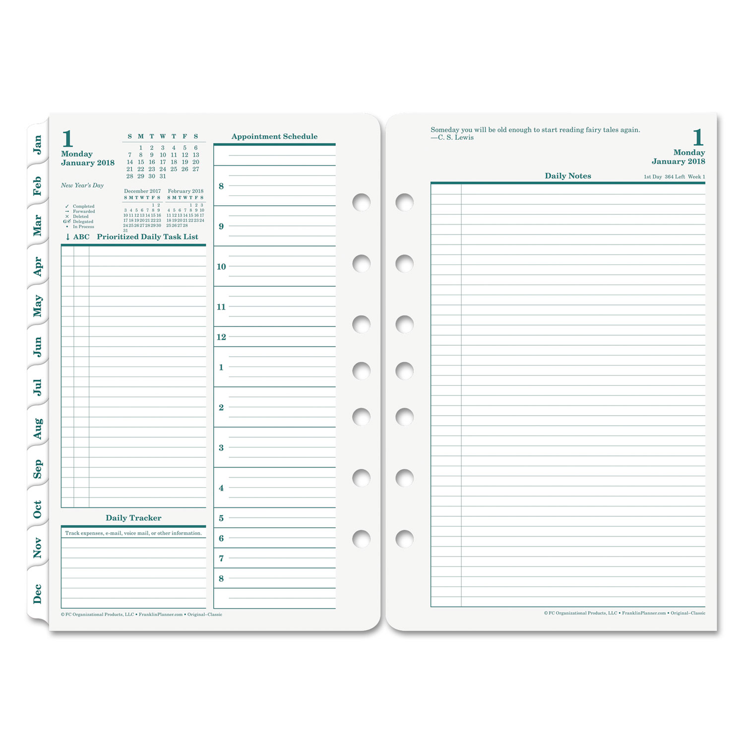 Original Dated Daily Planner Refill, January-December, 5 1/2 x 8 1/2, 2018