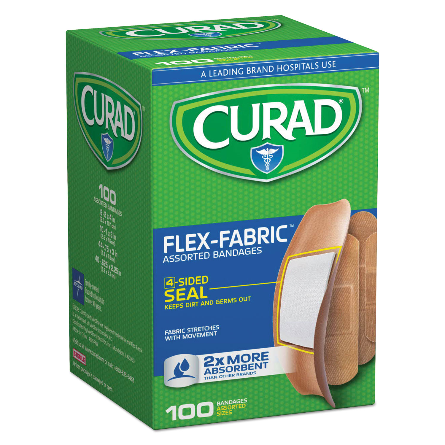  Curad CUR0700RB Flex Fabric Bandages, Assorted Sizes, 100 per Box (MIICUR0700RB) 