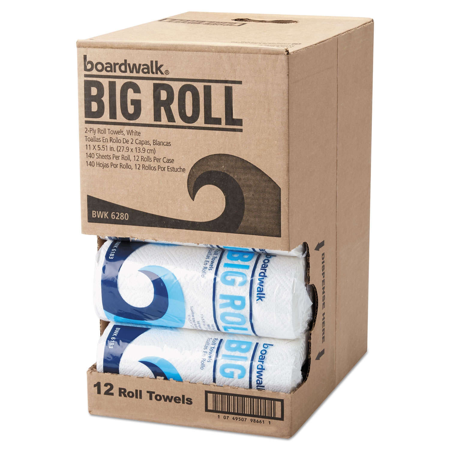 Office Packs Perforated Paper Towel Rolls, 2-Ply, White, 5.5x11,140/Roll,12/Ct