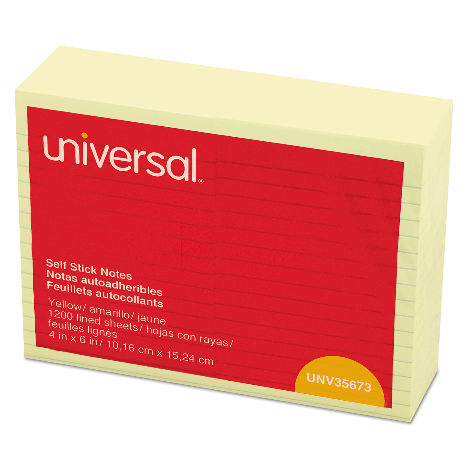  Universal UNV35673 Self-Stick Note Pads, Lined, 4 x 6, Yellow, 100-Sheet, 12/Pack (UNV35673) 
