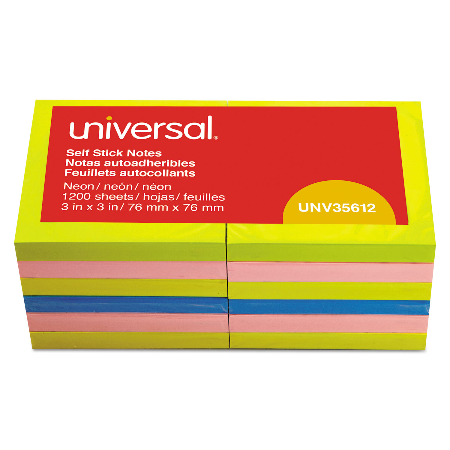  Universal UNV35617 Fan-Folded Self-Stick Pop-Up Notes, 3 x 3, Assorted Neon/Yellow, 100Sheet, 12/PK (UNV35617) 